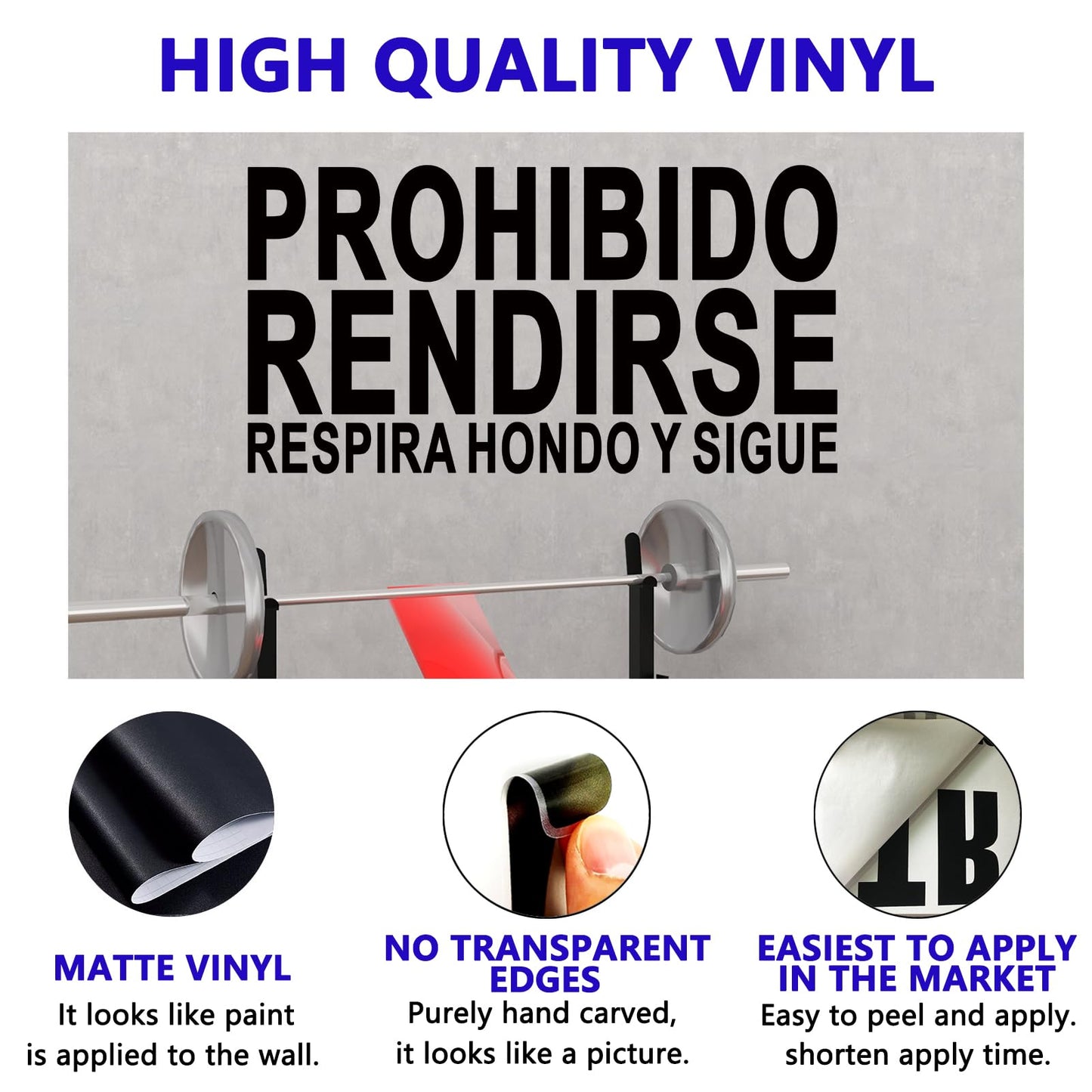 Motivational Quotes Wall Stickers for Gym: Office Inspirational Positive Wall Decals Vinyl Art for Classroom School Bedroom Living Room - Spanish Prohibido Rendirse 21" X 11"