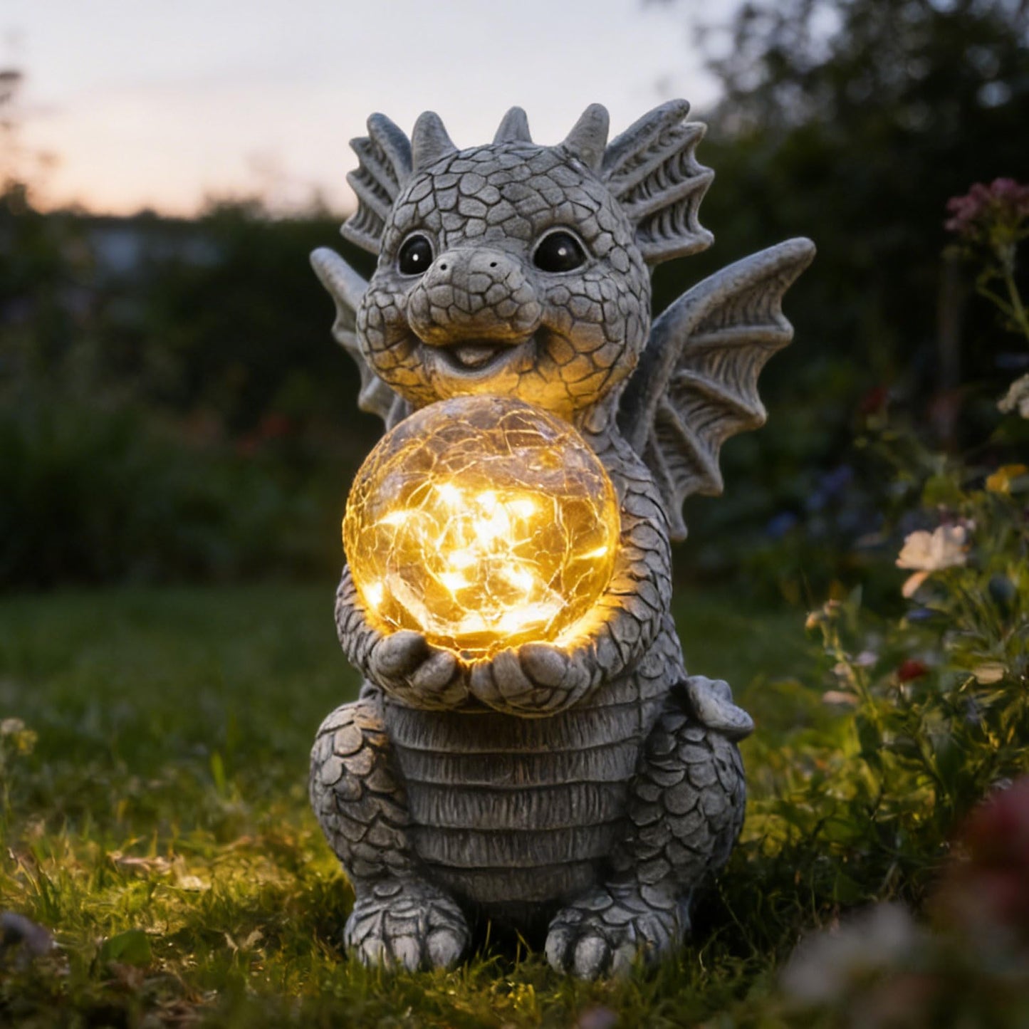 Newinhome Solar Garden Decorations - Dragon Statue with Crackle Glass Ball Light - Garden Decor for Patio, Yard, Lawn, Pathway, Landescape - Housewarming Gifts - Dragon Gifts for Women Mom Grandmom
