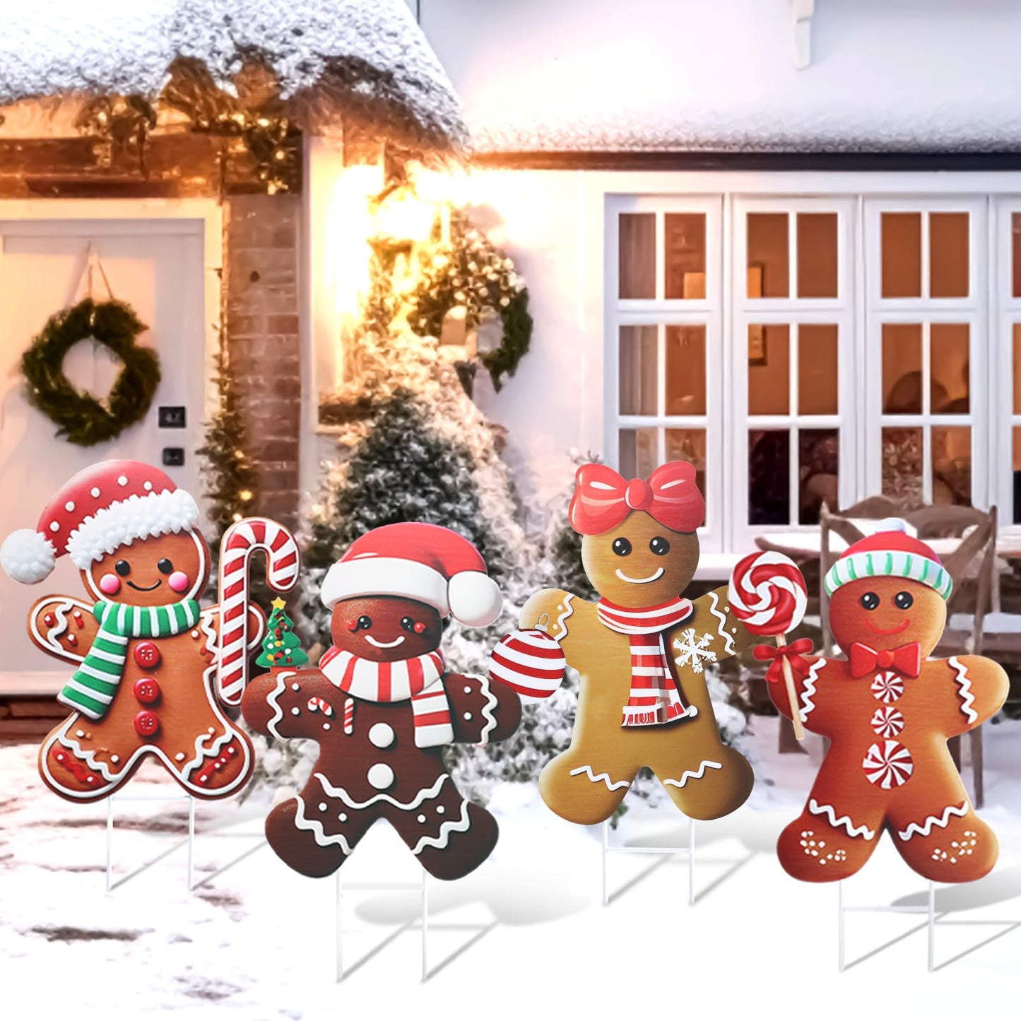 Weysat 4 Pack Christmas Metal Yard Stakes 15.75 Inch Gingerbread Man Yard Sign Stake Christmas Decorations Outdoor for Outside Xmas Gingerbread Decorations for Garden Lawn Pathway Party Decor