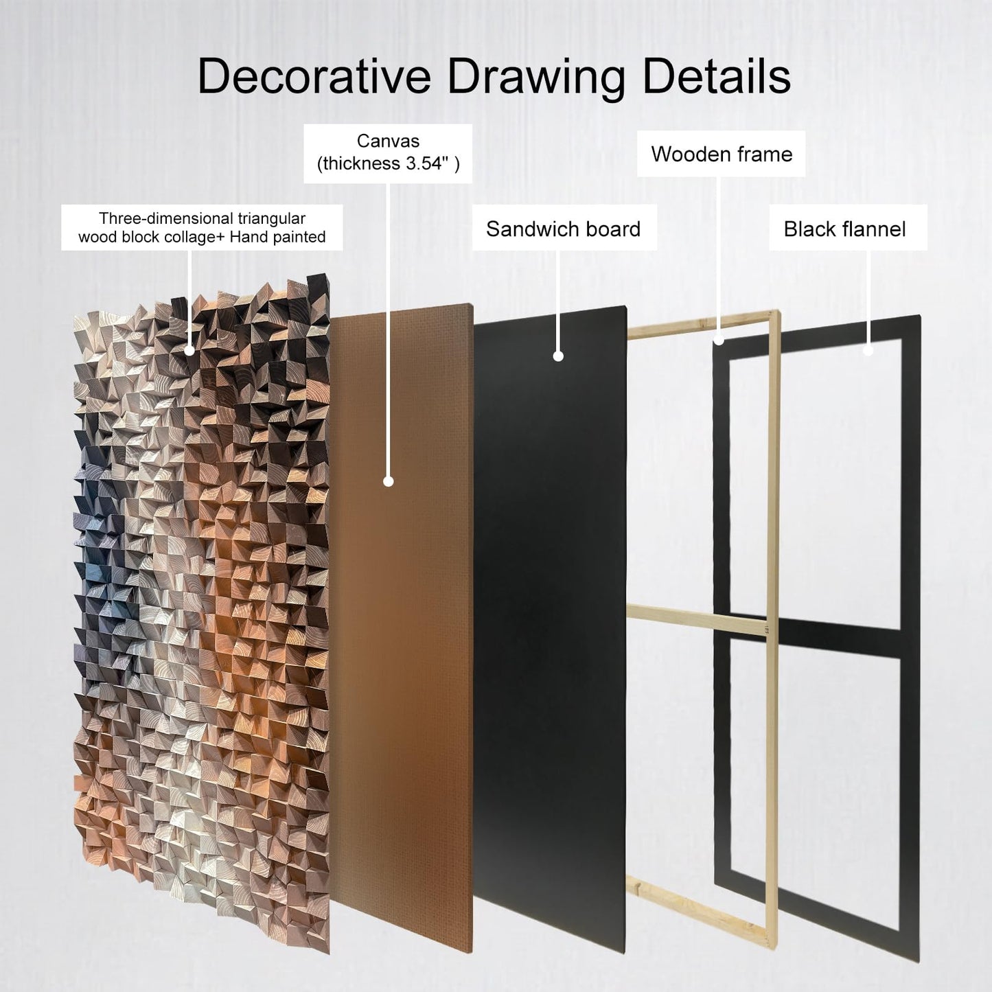 LIUZEYUE Large Wood Wall Art, 3D Textured Mosaic with Geometric Lines, Statement Piece for Stairway Wall or Bedroom, Easy Installation, 27.6x55.1 Inches