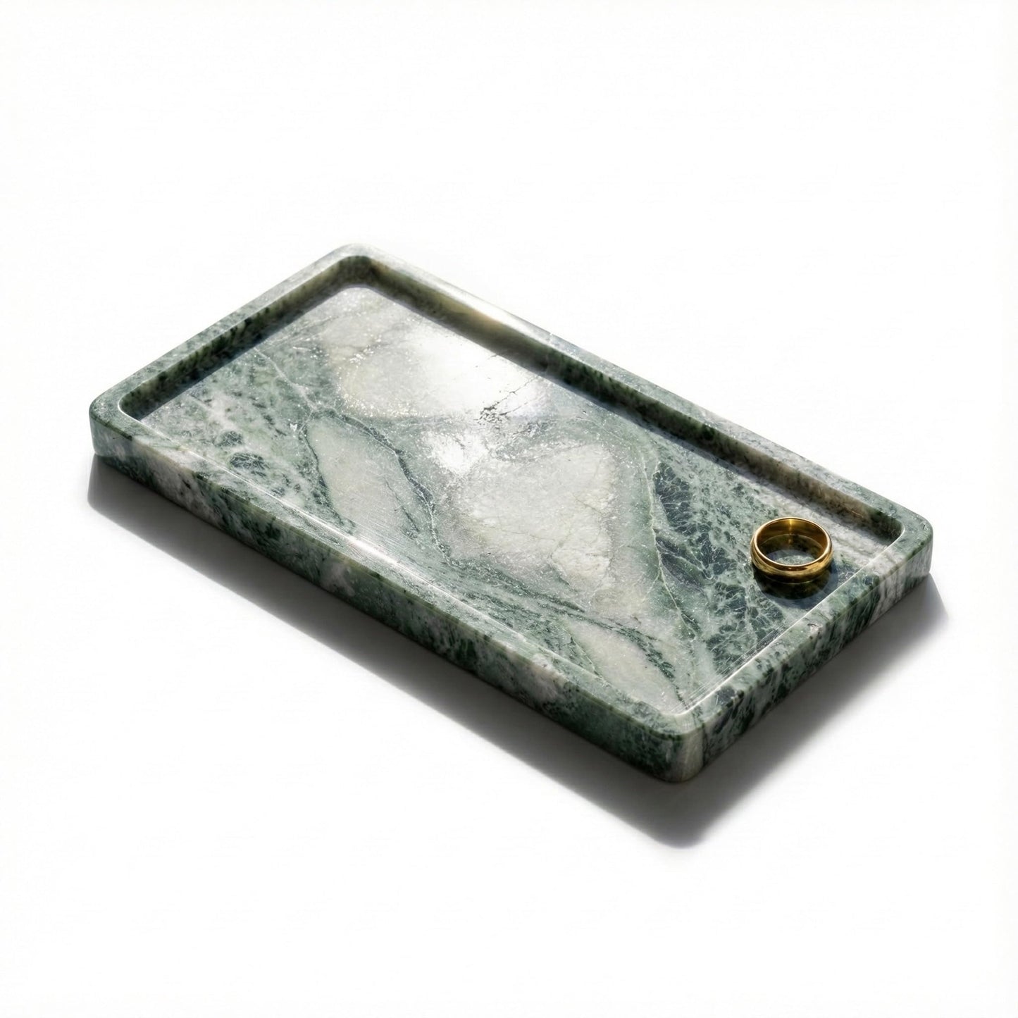 Green Marble Tray – 12" x 6.5" Decorative Vanity Tray for Bathroom, Countertop, Jewelry, Candles, Kitchen | Natural Stone Organizer for Makeup, Perfume, Skincare & Home Décor