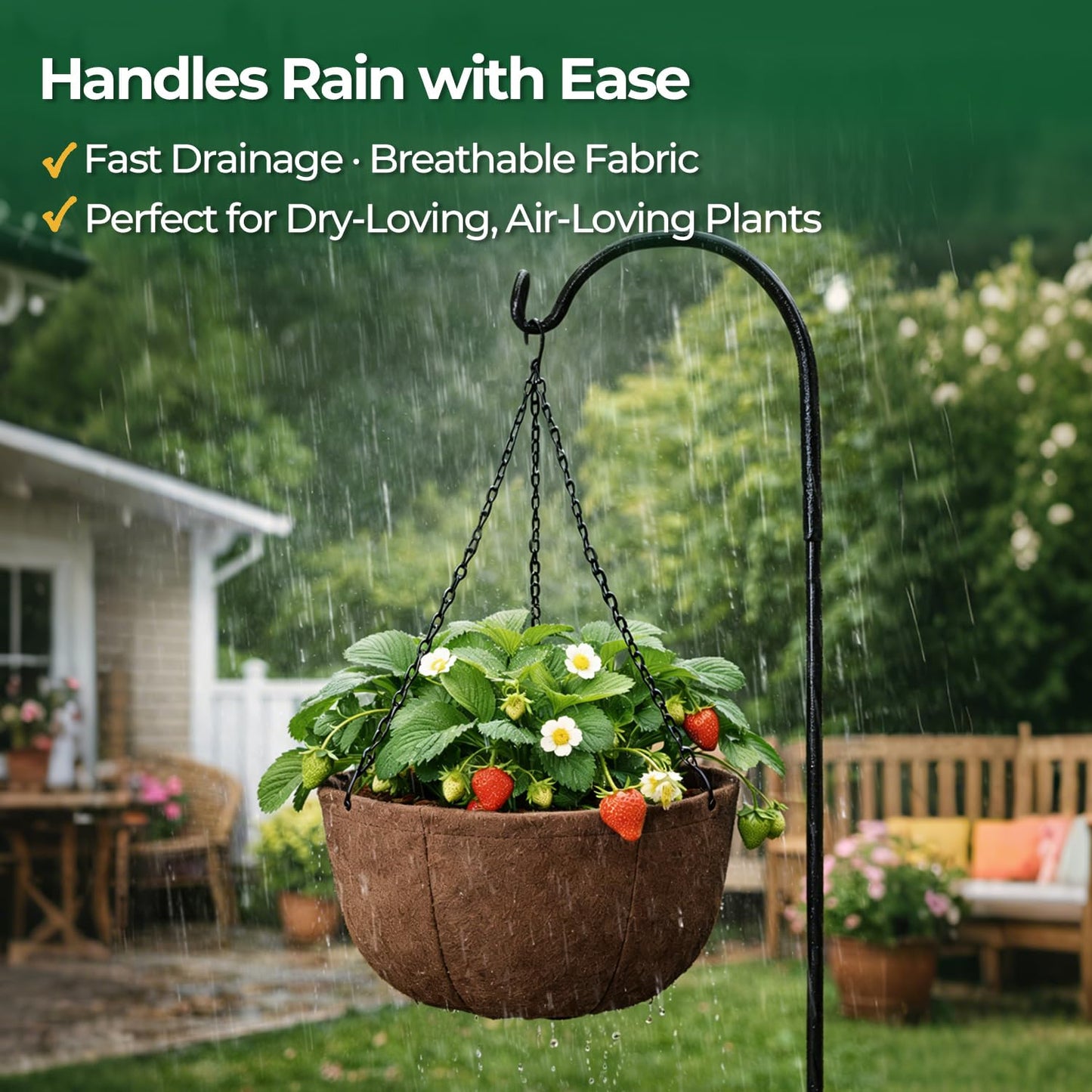 T4U Hanging Planters for Outdoor Plants, 10 Inch 4 Pack Fabric Hanging Baskets with Drainage Tray, Decorative Hanging Pots for Plants Outdoor Patio Porch Garden Use（Brown）