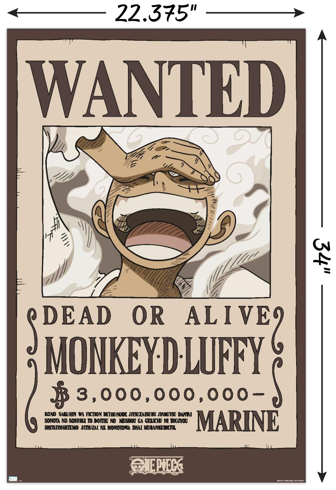 One Piece - Monkey D Luffy Wanted Poster Wall Poster, 34L" x 22.4W", Unframed Version