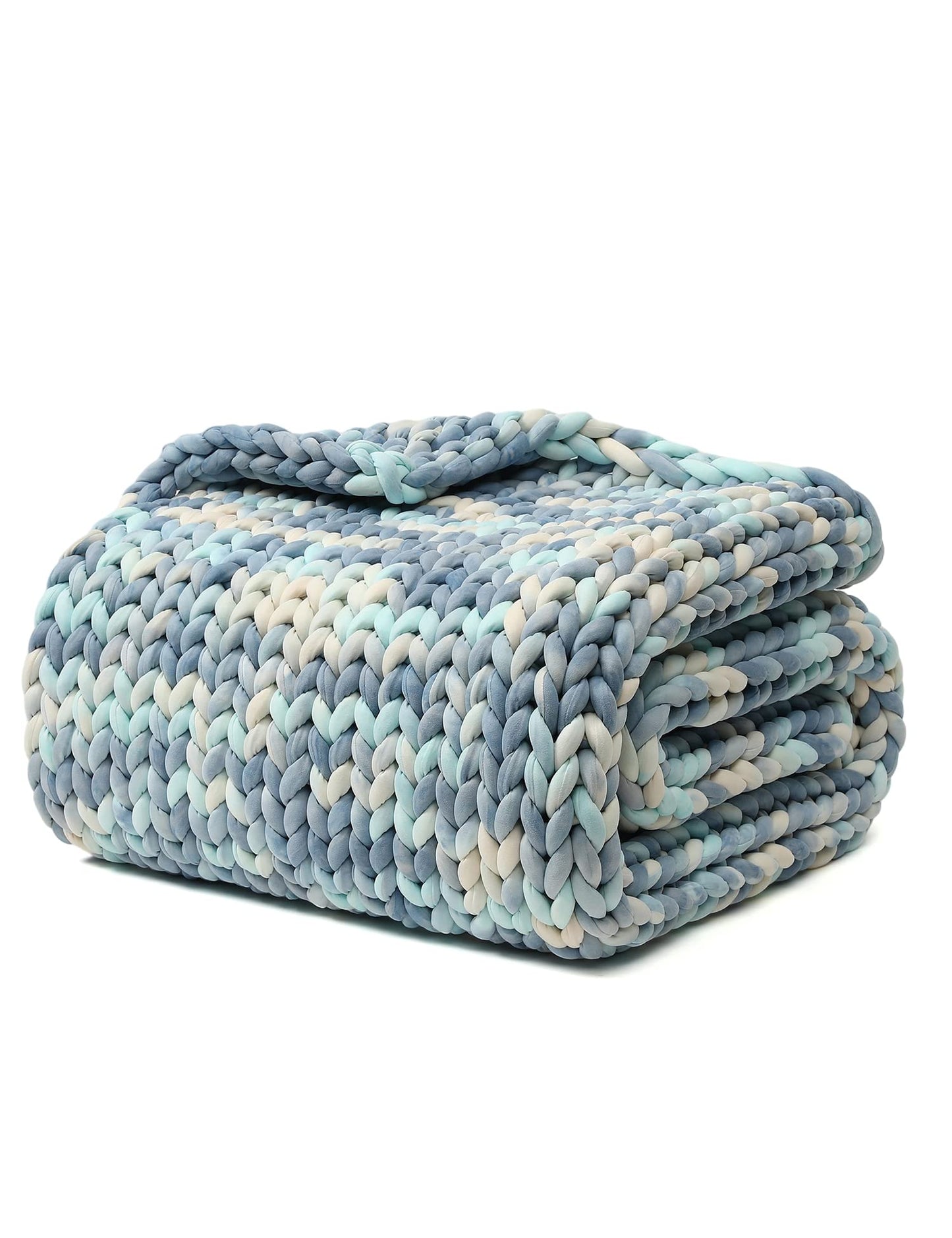 YnM Weighted Blanket, Handmade Chunky Knitted Design, Soft and Cozy, Temperature Regulating and Breathable, Machine Washable Throw for Sleep or Home Decor (Light Blue Tie-Dyed, 50x60 Inch, 10lbs)