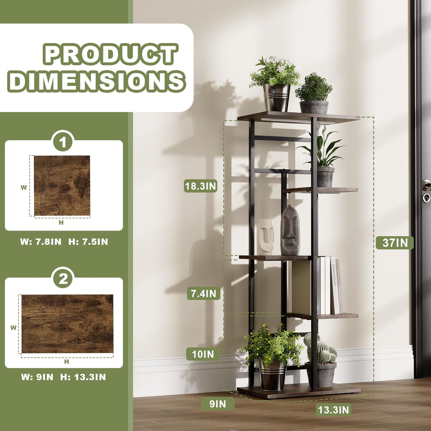 Forotone Plant Stand Indoor with Grow Lights, 5-Tiered Tall Plant Shelf Indoor Corner Plant Shelves Plant Rack Display Flower Holder for Living Room, Patio, Balcony