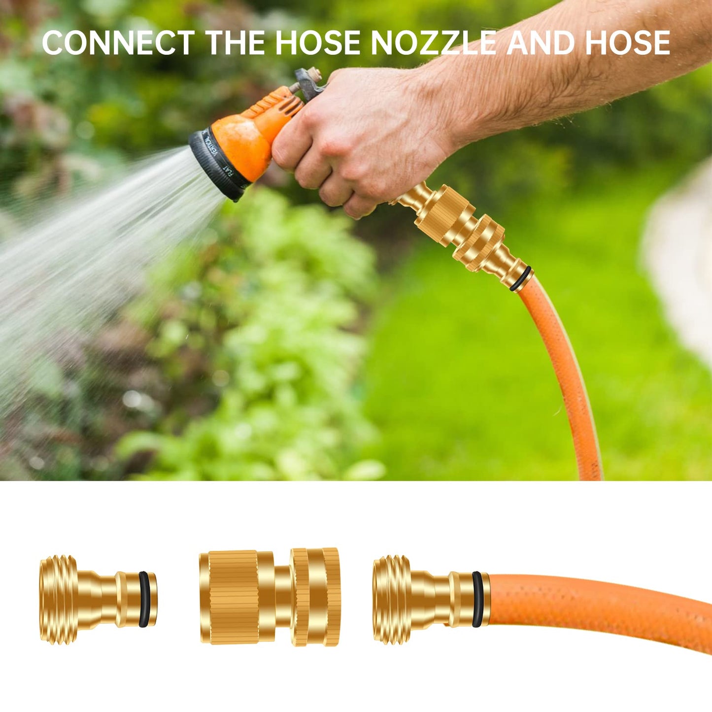 FRQNTKPA Garden Hose Quick Connector, No-Leak 3/4 Inch GHT Thread Fitting Water Hose Female Adapter and Male Adapter, Heavy-Duty Rust Resistant Brass Water Pipe Connect, Easy to Use (14 Pack ）