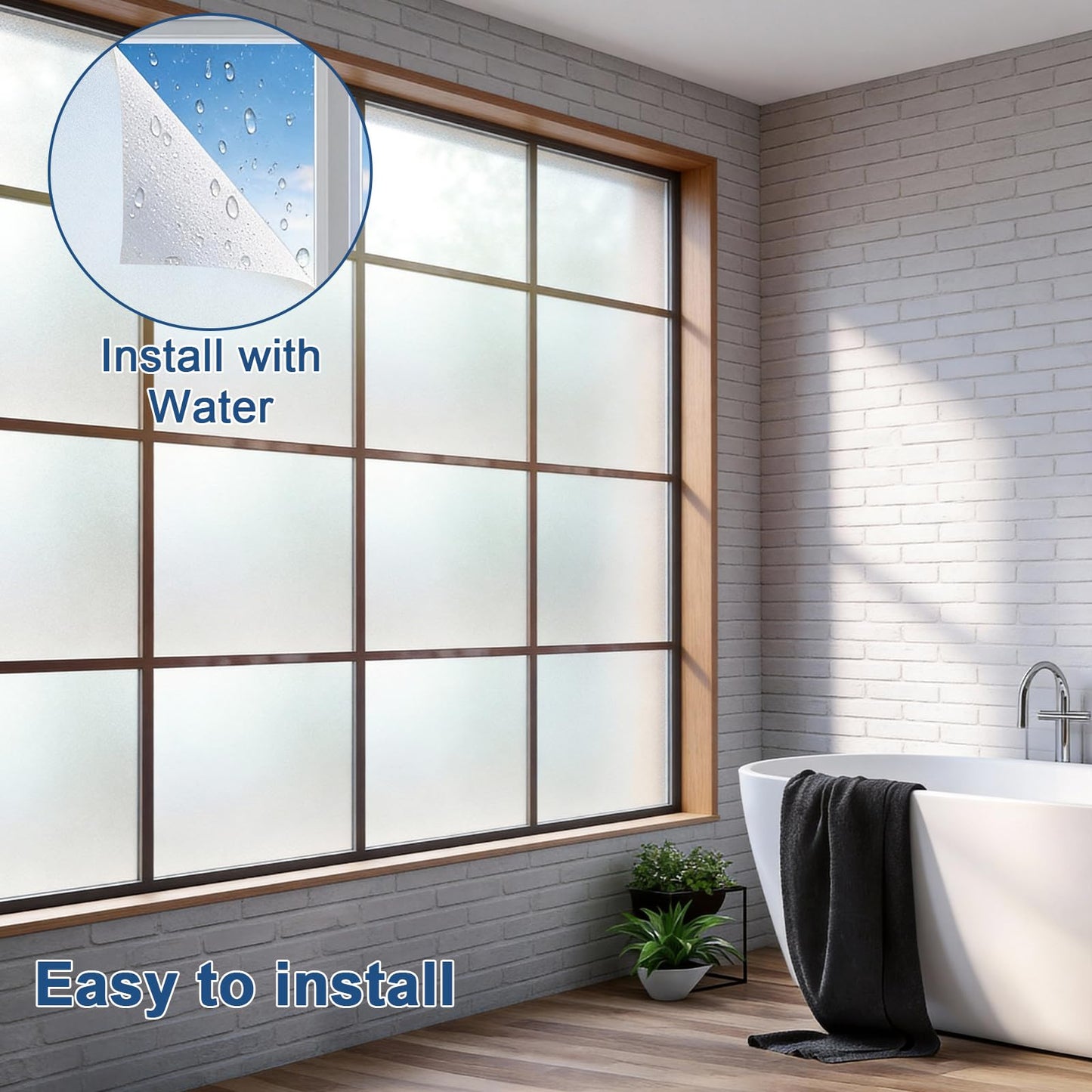 Timeet Window Privacy Film, Frosted Glass Window Clings, Static Cling Heat UV Blocking Anti-Glare Frosting Stickers, Decorative Bathroom Door Coverings Day and Night, 17.5 x 78.7 Inch, Pure