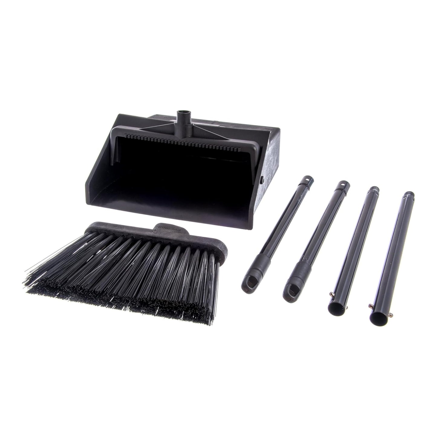 Carlisle FoodService Products Duo-Pan Upright Dust Pan and Broom Set, Essential Cleaning Tools for Home and Commercial Use, 36" Handle, 1 Count, Black