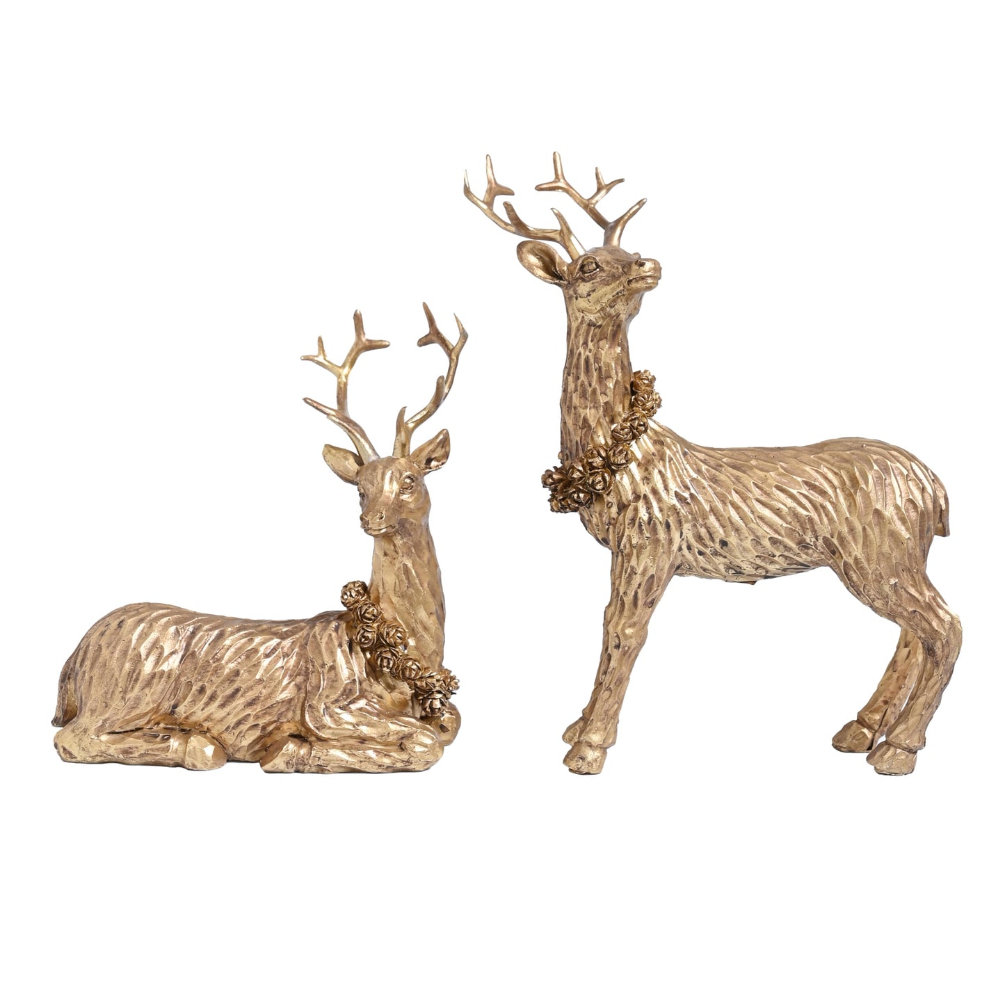 AOMOONOA Gold Reindeer Christmas Decoration, 2Pcs Small Christmas Reindeer Figurines Indoor, Tabletop Deer Statue Christmas Decor, Resin Deer Figurine Decorations for Home