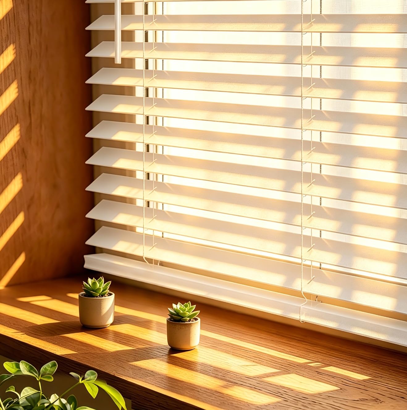 Allesin zen Cordless Faux Wood Blinds with Classic Valance, 2" Blinds for Indoor Windows-22 W x 48" H-White, Smooth Lift Operation, Horizontal Window Blinds for Home and Office