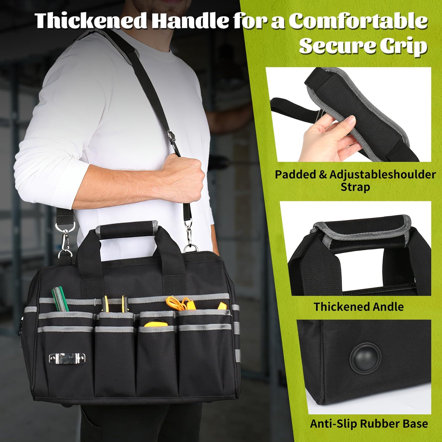 LuxDuo Heavy Duty Tool Bag,16.5 Inch Tool Bags for Men with 29 Pockets Portable Empty Tool Box Organizer,Waterproof Heavy Duty Tool Bag with Soft Handle Large Zipper,Father Day Gifts for Him Dad Men