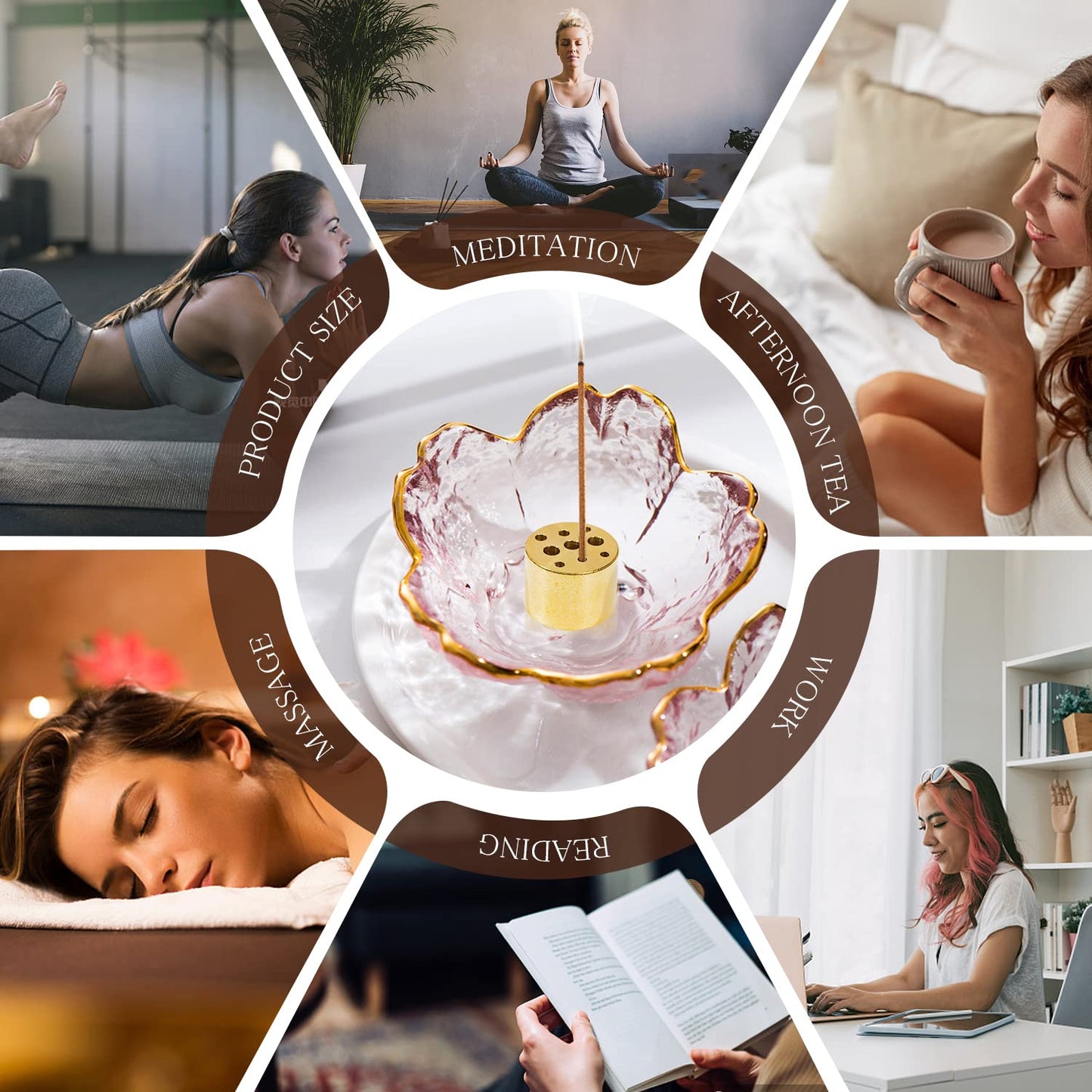 ziyue Incense Holder for Sticks and Backflow Incense, Handmade Glass Cherry Blossom Incenses Stick Holder with 9 Incenses Holes Incenses Burner Ash Catcher Ideal for Incense Burning, Home & SPA Decor