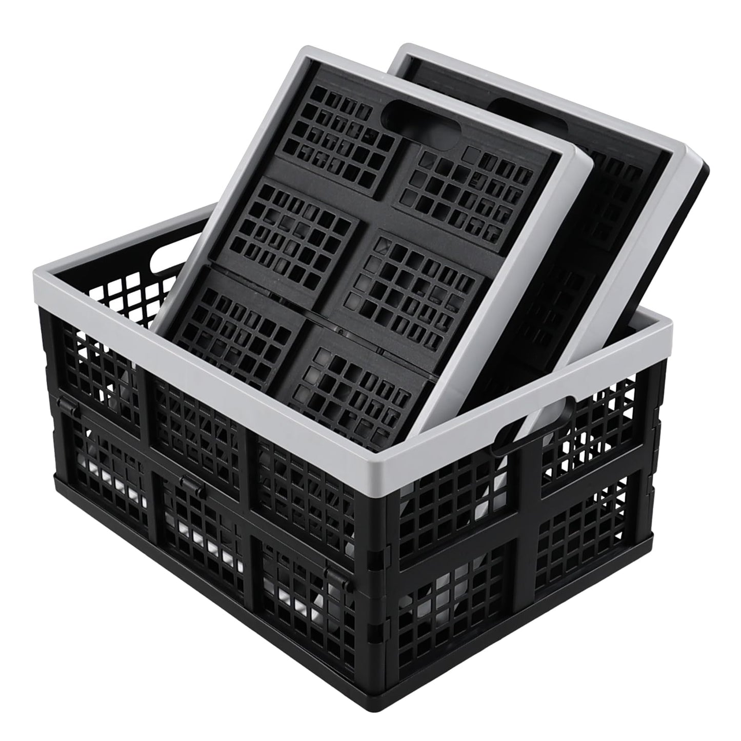 Afromy 3 Packs 30L Plastic Rectangular Collapsible Basket, Folding Crates Storage, Utility Folding Milk Crates