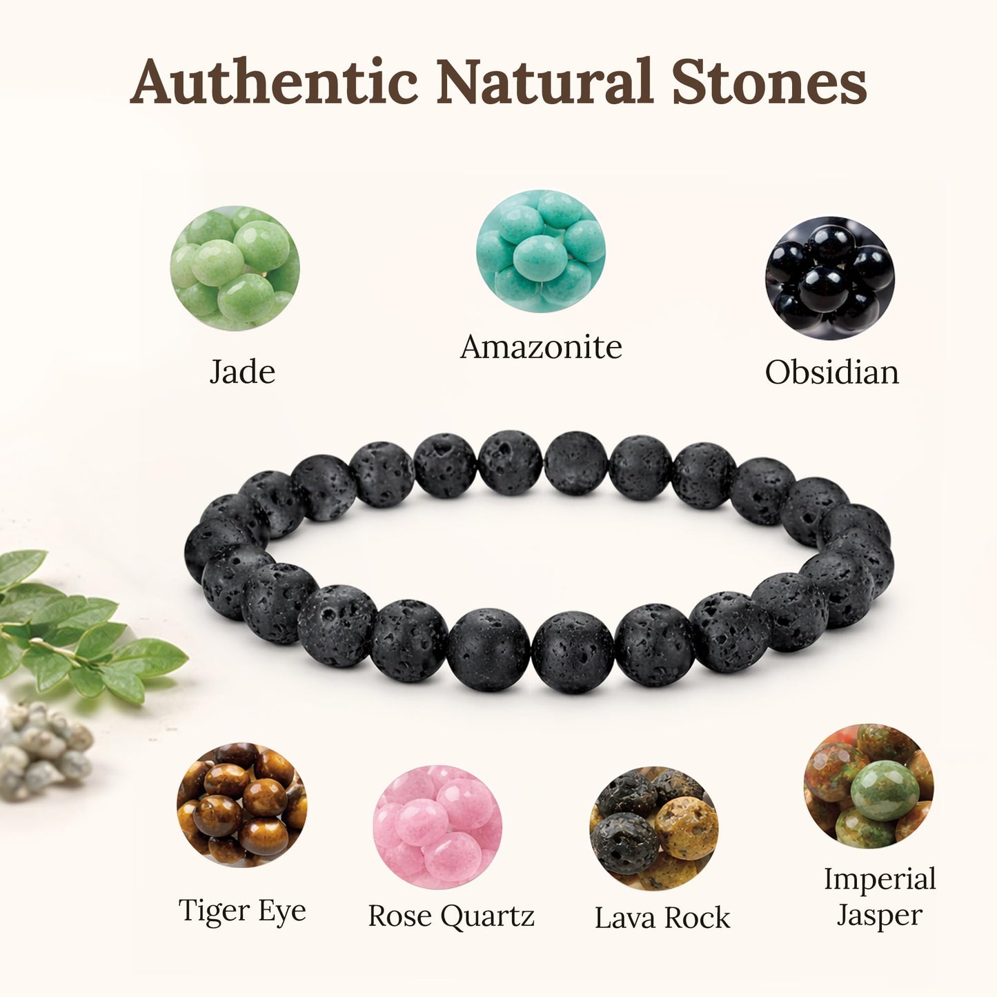 Elm City Direct 8mm Natural Stone Beaded Bracelet – Unisex Crystal Stretch Bracelets for Men & Women, Chakra & Healing Jewelry, Gift-Ready Beaded Bracelets (Lava Rock, 8mm)