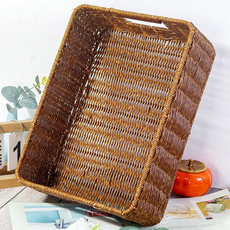 ANQIAOS Plastic Storage Baskets for Shelves and Cabinets, Pantry Baskets Organization and Storage, Wicker Storage Baskets for Organizing, Water-Resistant and Durable(Set of 2, Dark Brown)