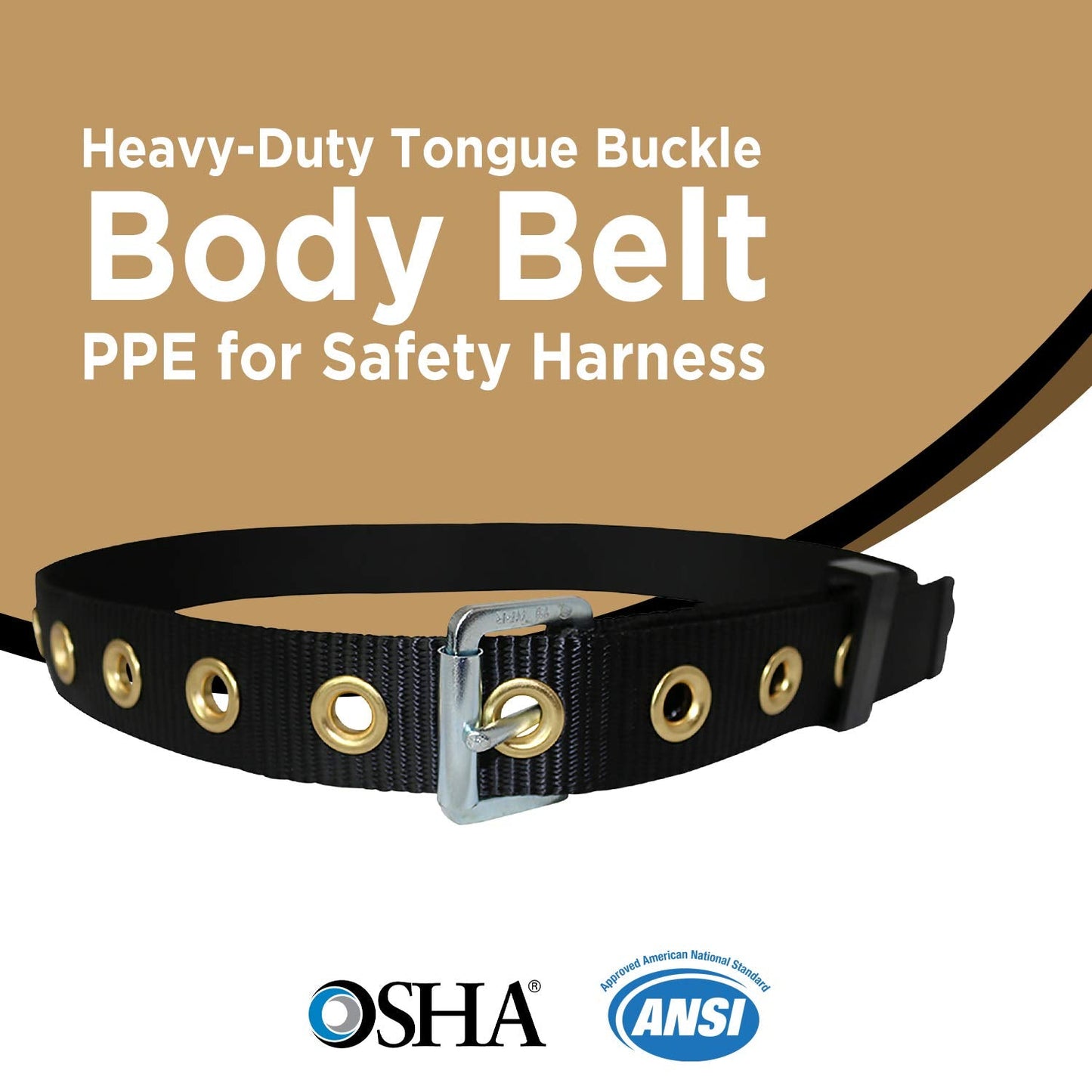 AFP Tongue Buckle Body Belt, Heavy-Duty Tool Belt for Pouches, Work Belt, PPE for Safety Harness, Work Positioning, Construction, Fall-Protection, Carpenters (OSHA/ANSI rated) 1.75’’W, Black (Large)
