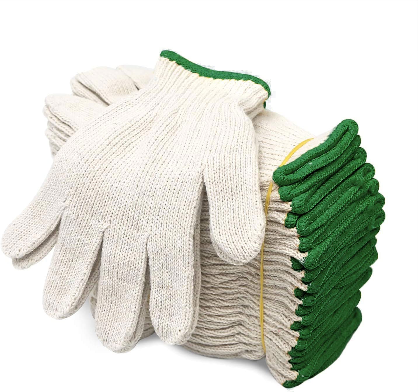 Evridwear Cotton Polyester String Knit Shell Safety Protection Work Gloves for Painter Mechanic Industrial Warehouse Gardening Construction Men & Women 12 Pairs, no Dots, XLarge Size