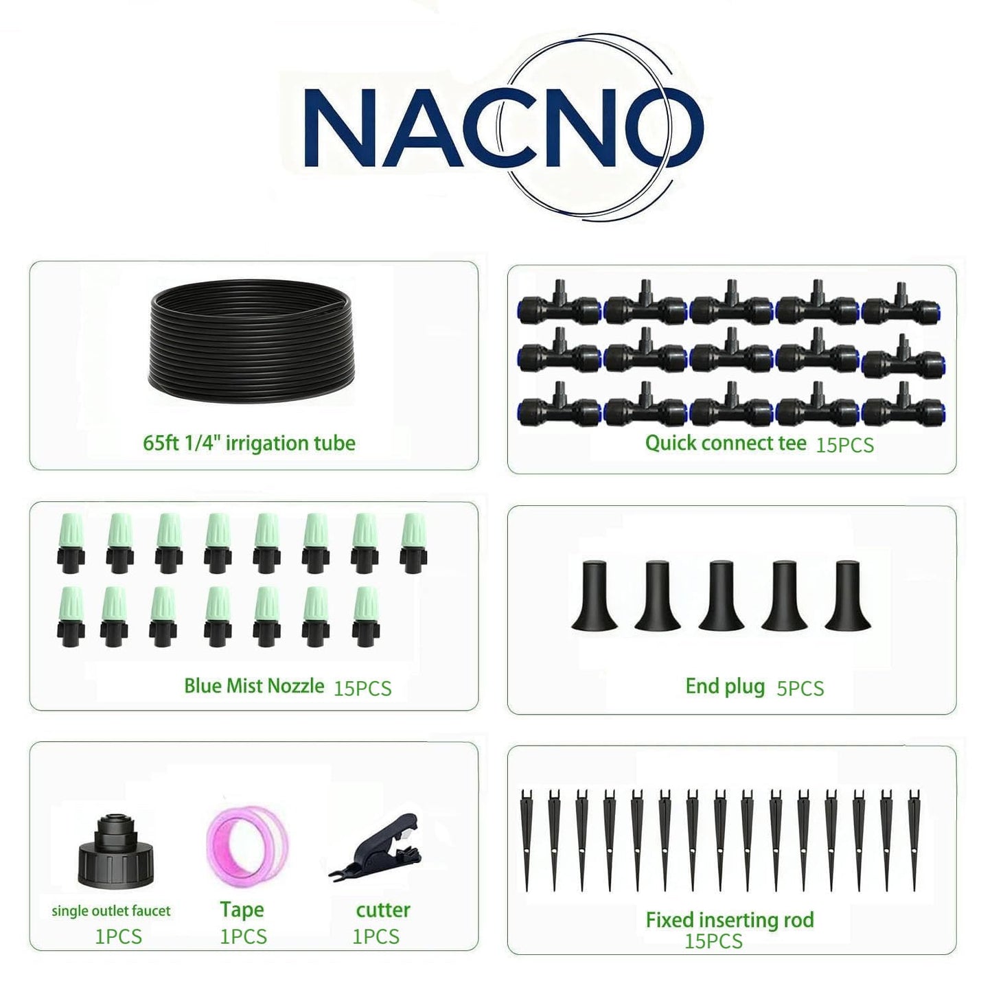 NACNO Drip Irrigation System，1/4" Blank Distribution Tubing Watering Hose, DIY Micro Sprinkler Automatic Plant Waterer for Garden, Greenhouse, Raised Bed, Patio & Outdoor Plants （65FT