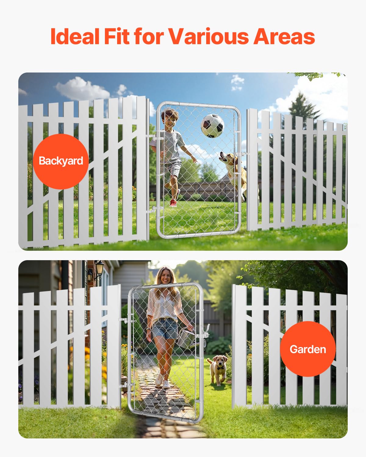 VEVOR Chain Link Fence Gate, 32 x 46 in, Adjustable Chain Link Fence Panel, Fit 2-4 ft (W) x 4 ft (H) Garden Fence Gate Opening, Rust-Resistant Galvanized Fencing Gate for Farm Posts Not Included