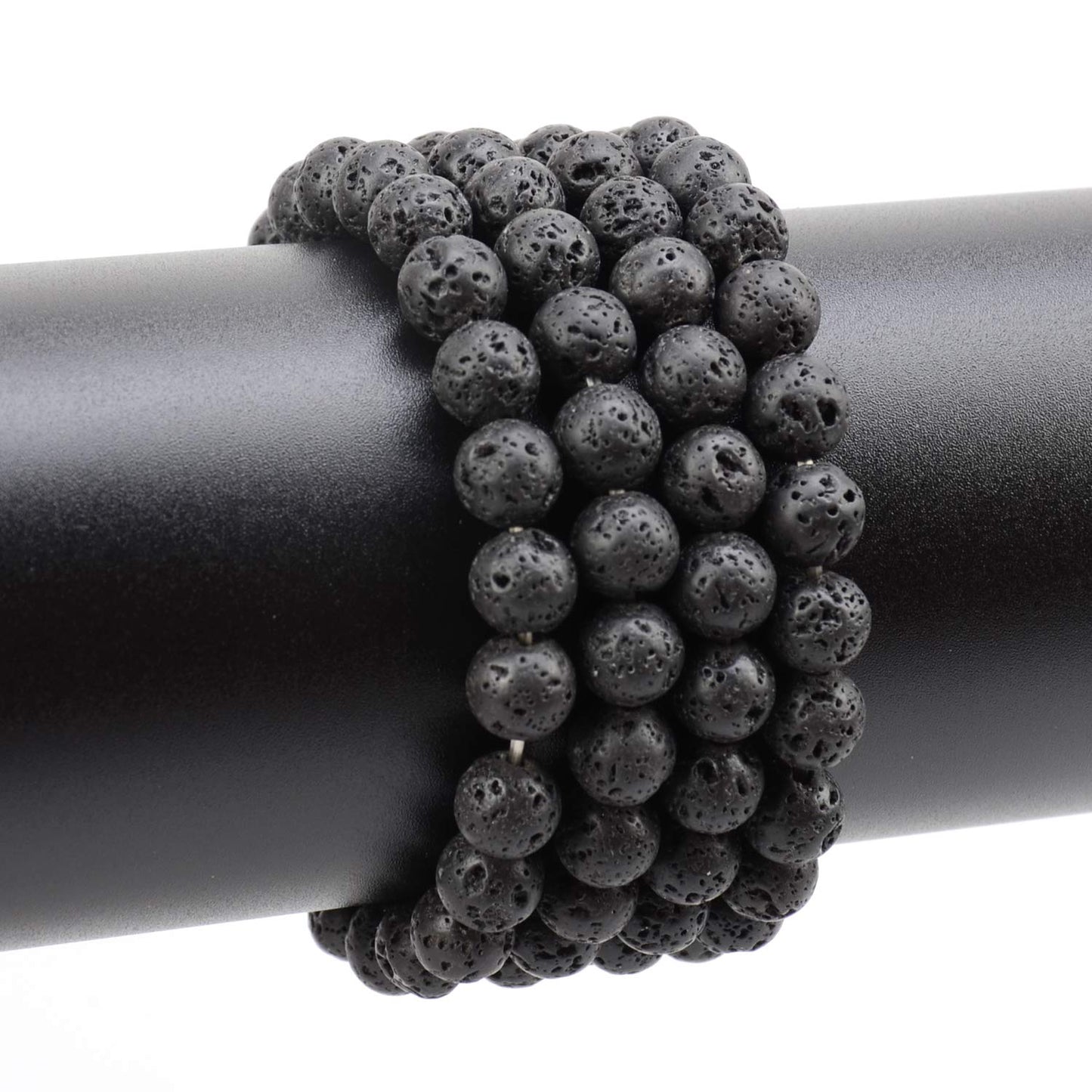 LPBeads 100PCS 8mm Natural Black Lava Beads Gemstone Round Loose Beads for Jewelry Making with Crystal Stretch Cord