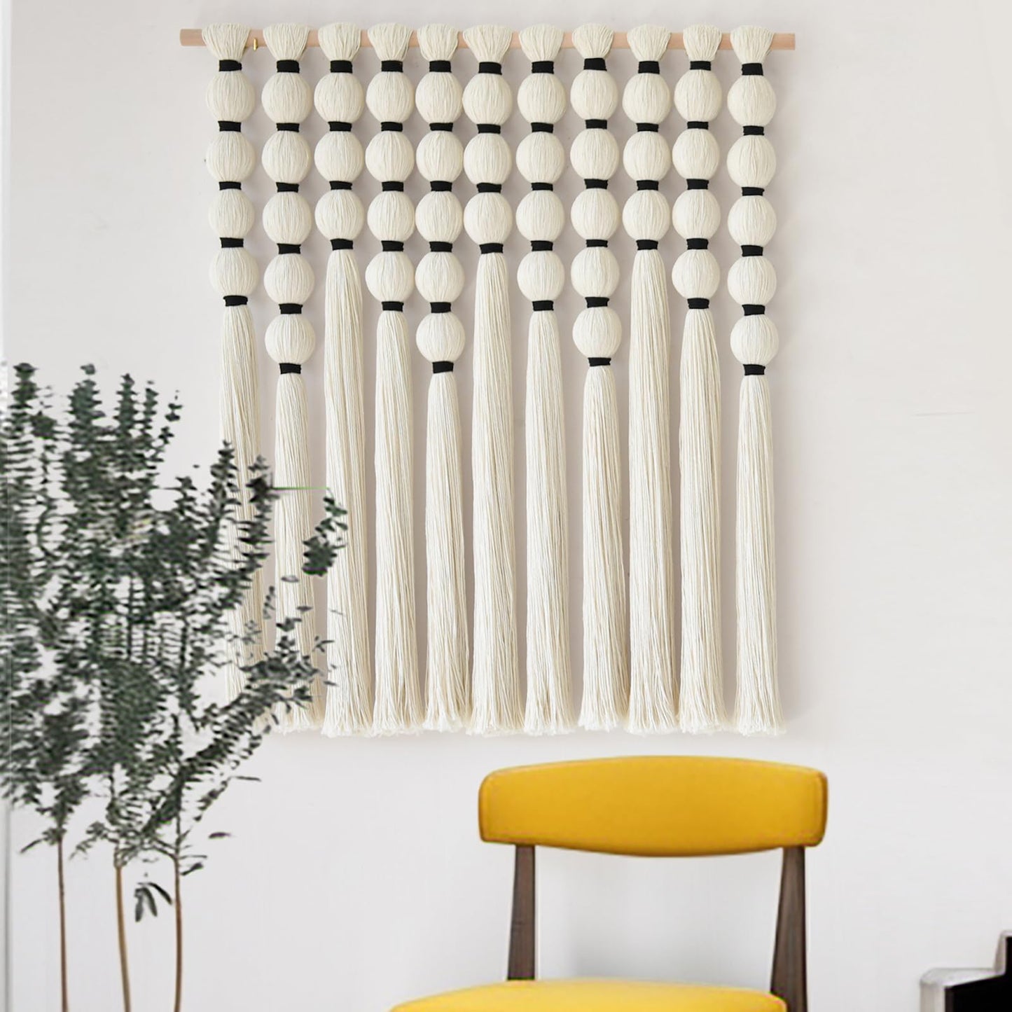 IOWER Macrame Wall Hanging 27" W x 31" L Boho Wall Decor Sphericity Cotton Textile Wall Hanging Art Fiber Yarn Art Handmade Detachable Assembly