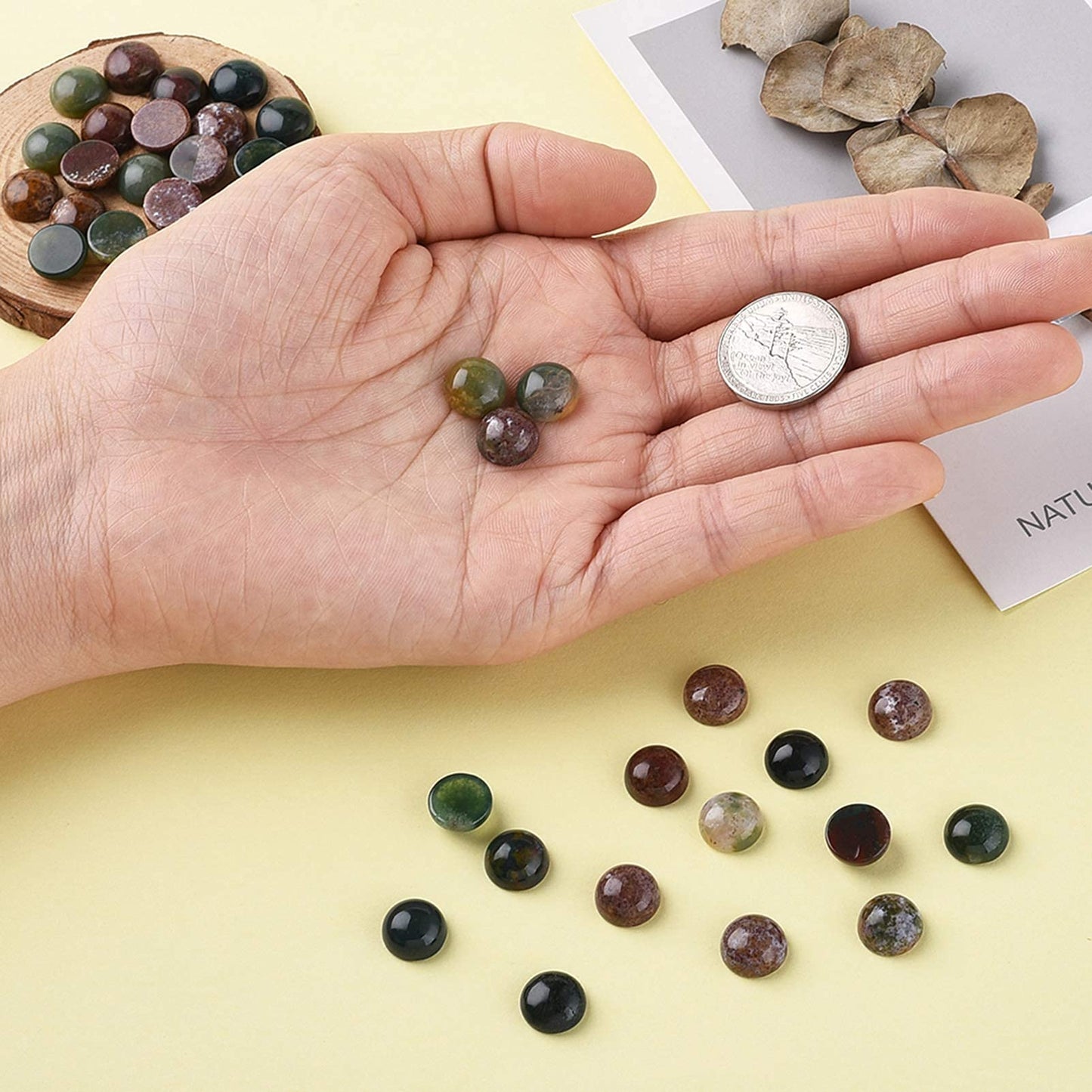 Fashewelry 50Pcs Natural Indian Agate Cabochons Colorful Stone Half Round Beads 10mm Flat Back Gemstone Chakra Healing Crystal Dome Cover Cabs for Jewelry Making