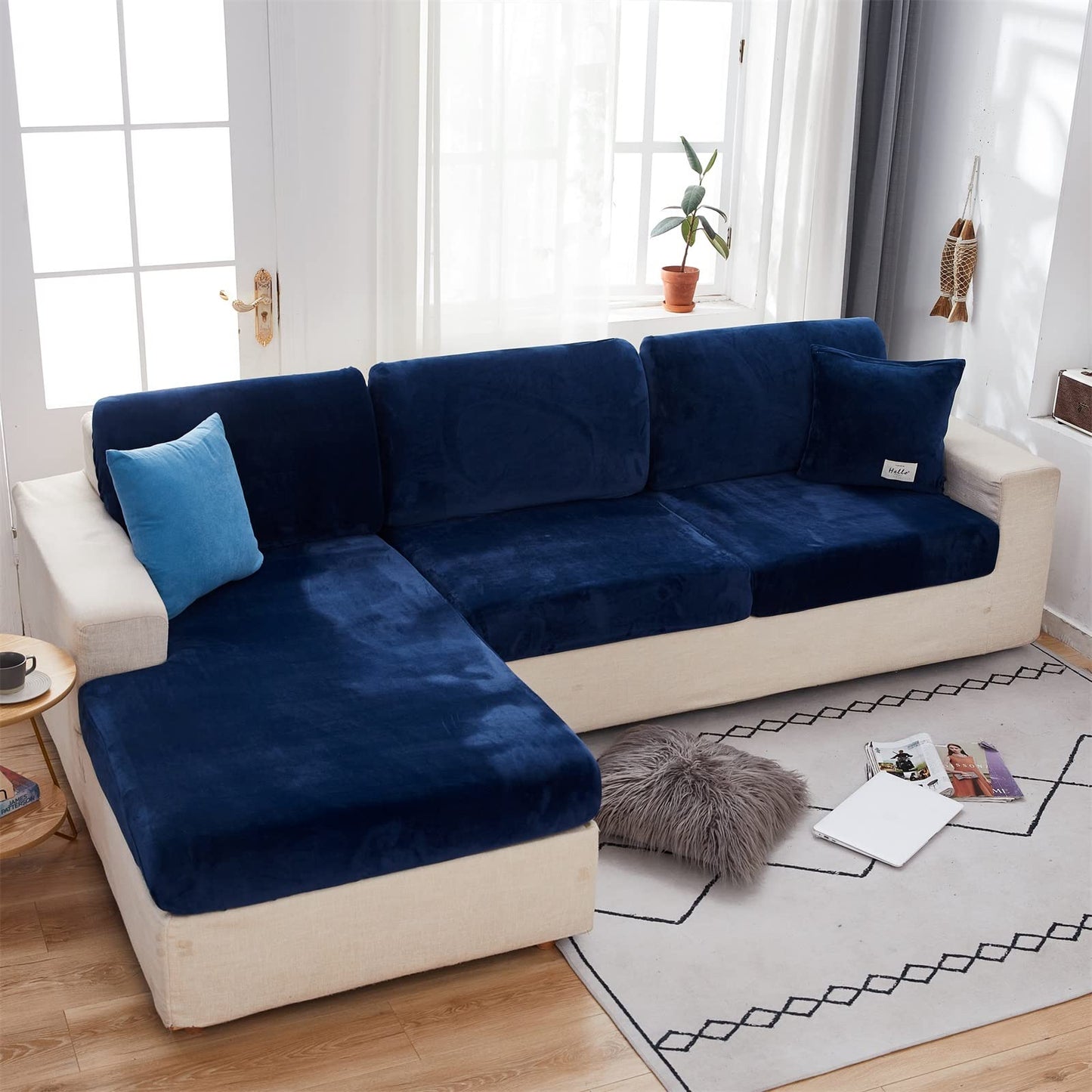 MIFXIN Velvet Stretch Pillow Cover Wear-Resistant Universal Sofa Couch Cushion Pillow Cover Cushion Sofa Decoration (Navy, Pillowcase)