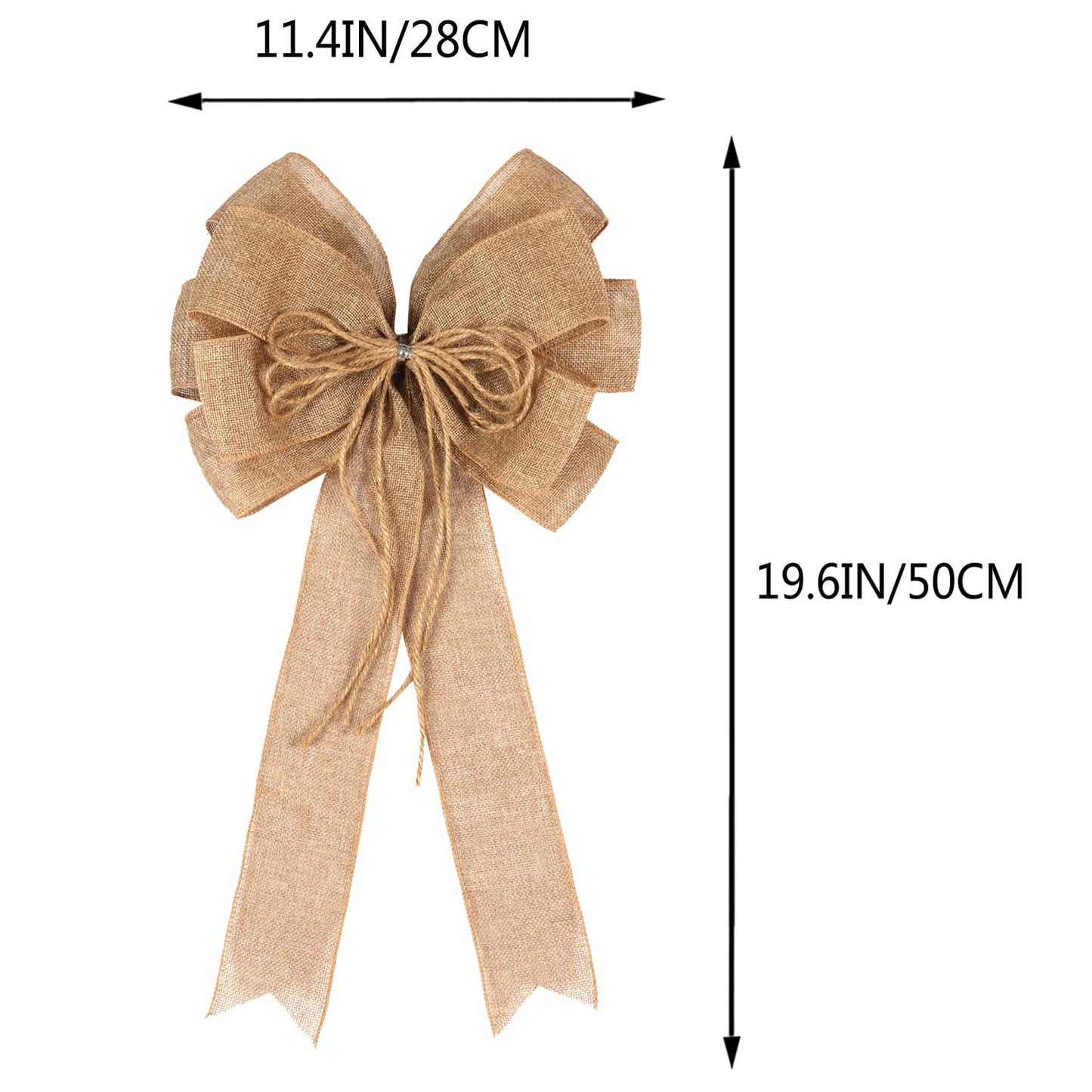 2 Pack Large Burlap Jute Hemp Rope Bows for Wreaths,Rustic Farmhouse Crafts Bow Wrapping Tree Topper Wedding Holiday Birthday Party Wall Home Boho Front Door Decorations