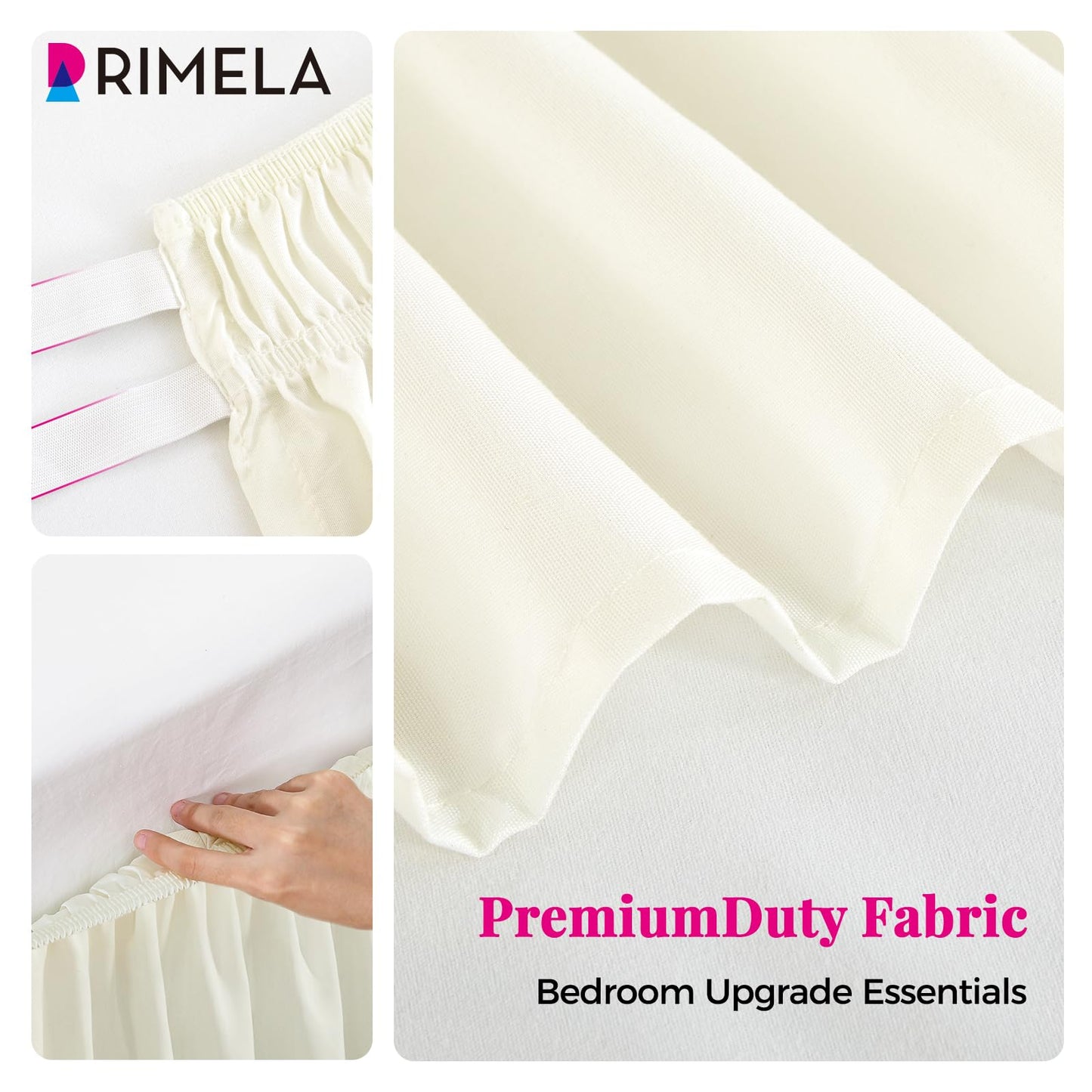 RIMELA Cream Bed Skirt Queen Size 15 Inch Drop, Elastic Bed Skirting for Bed Base and Frame, Bedding Dust Ruffle Easy to Install, Lightweight Wrap Around Adjustable Bedskirt
