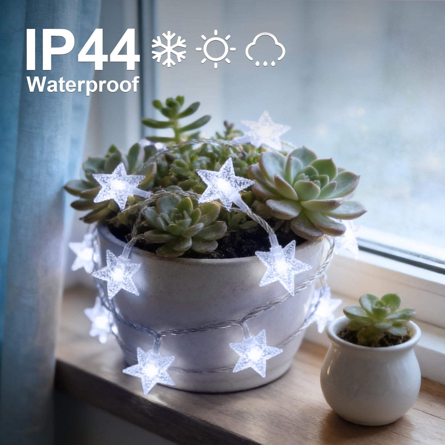 LAMPHOME White Star LED String Lights, 16ft 50 LED Star Fairy Lights with Clear Wire, 3AA Waterproof 8 Modes & Remote, Decorative Lights for Christmas Easter Tree Bedroom Wedding Party
