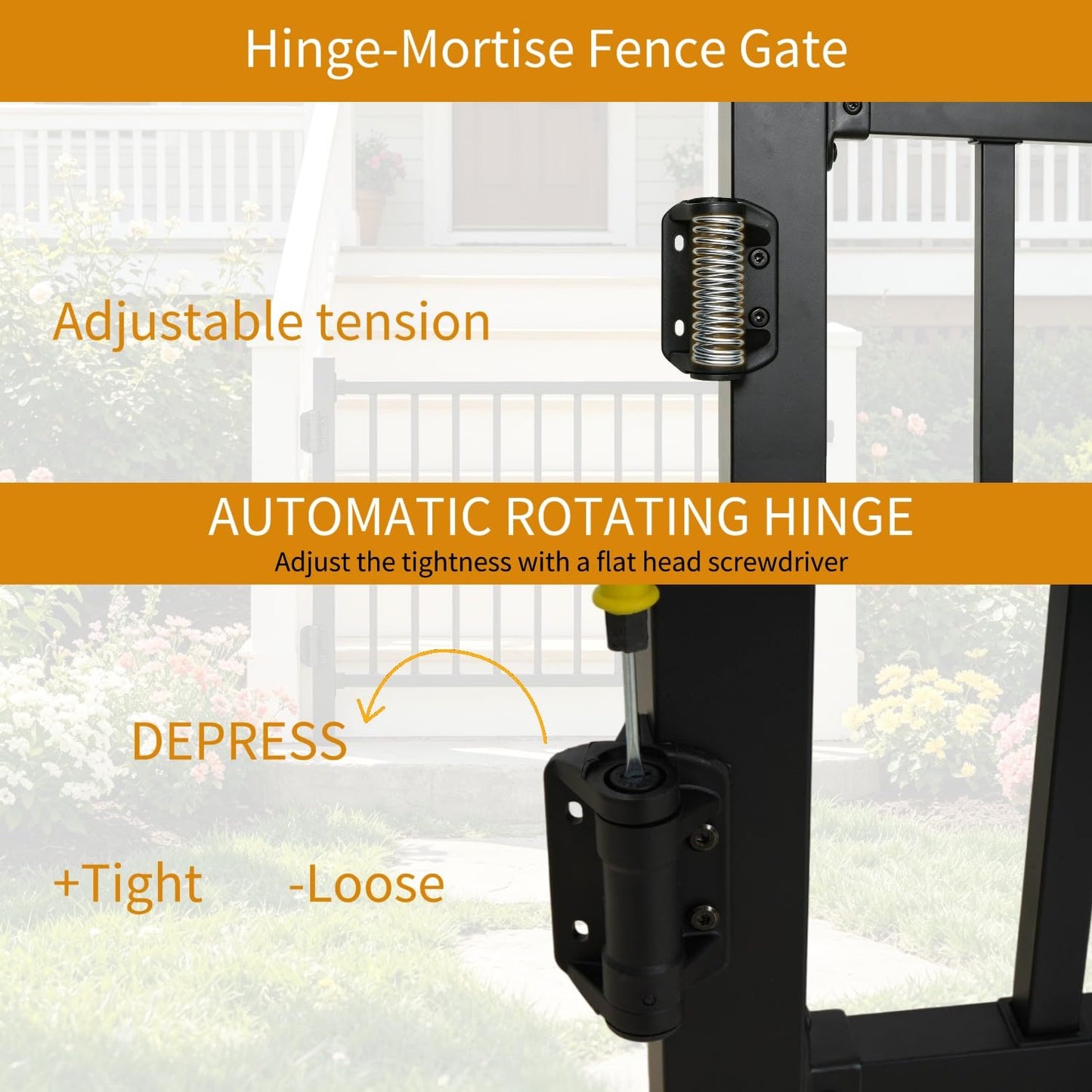bimiti 36"x 45" Adjustable Aluminum Deck Gate, Outdoor Gate with Wheel Auto Closing Hinges Rustproof Design for Deck Railing Patios, Porch, Garden