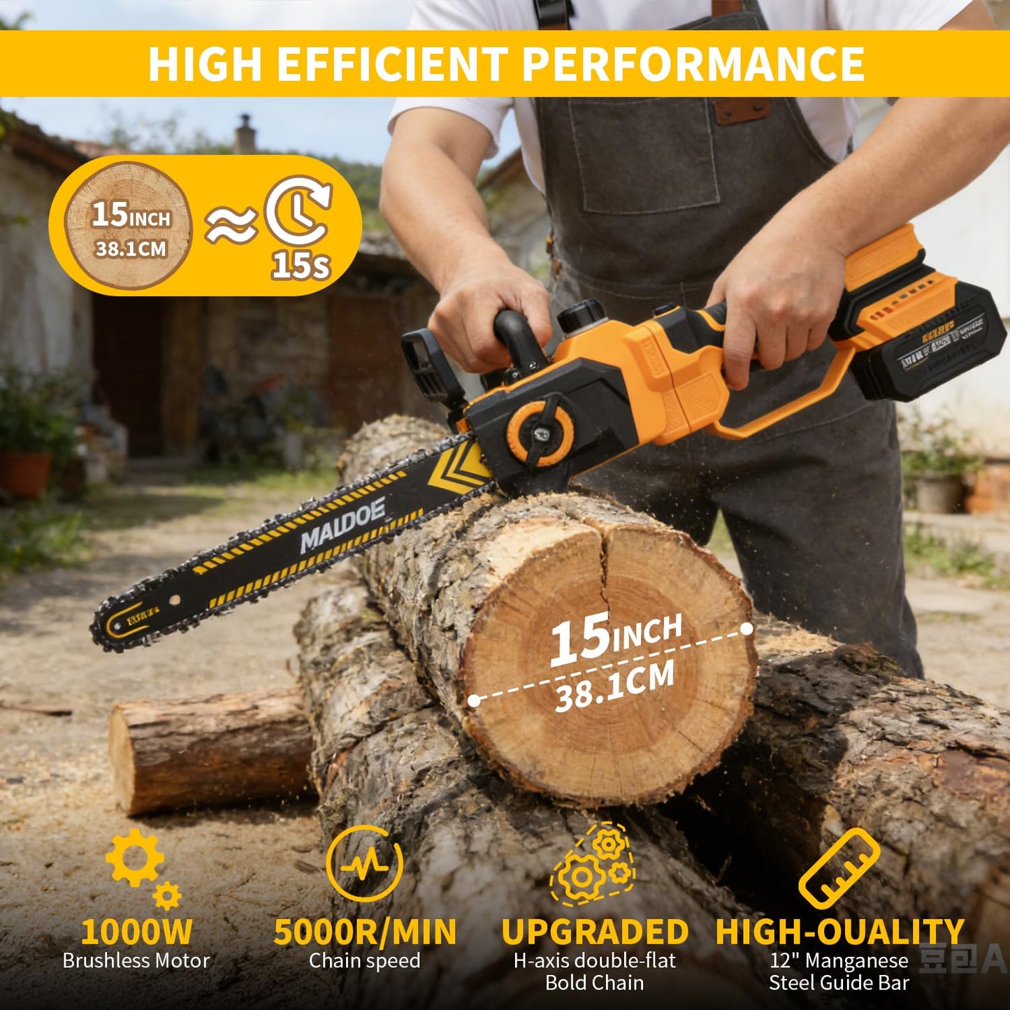 MAUDOE 12" Telescoping Codless Chainsaw, 2-in-1 Cordles Pole Saw with 2 x 4.0Ah Batteries, 21V Brushless ChainSaw with 2 Chains & 2 Guide Plates, Tool-Free Tension, for Tree Trimming & Branch Cutting