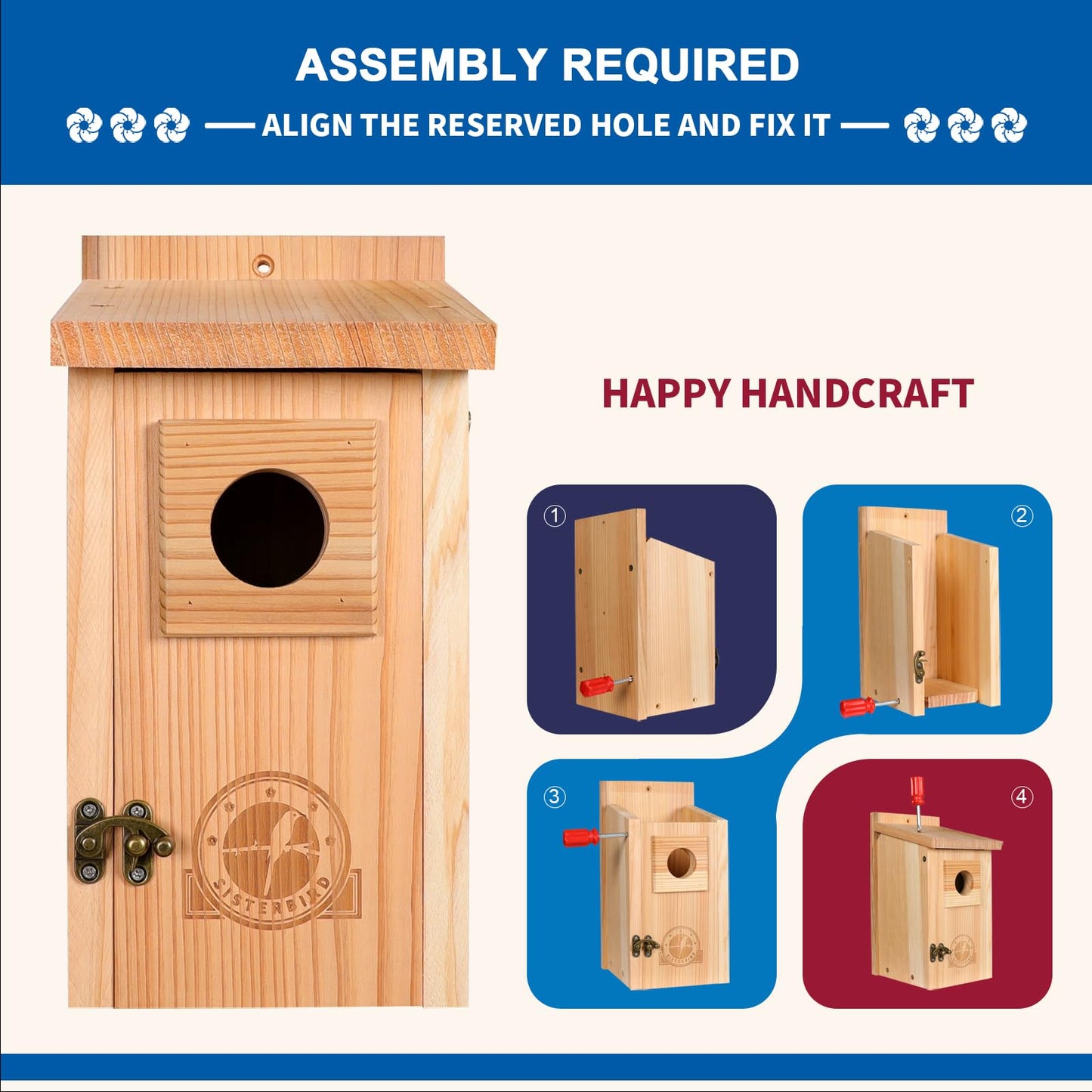 SISTERBIRD Bluebird Houses for Outside, Blue Bird Houses for Outdoors, Premium Bird House, Pack of 2 Bluebird House, Wooden Birdhouses Kits for Adults for Durable Yard Decor