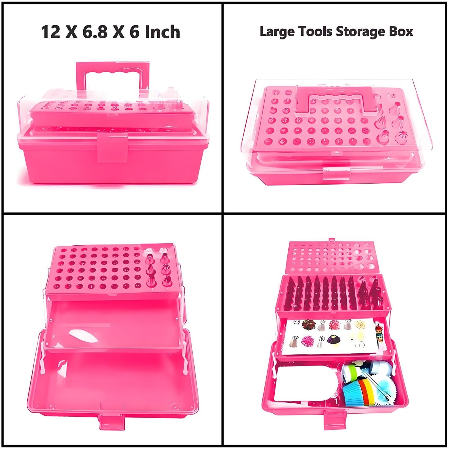 YOQXHY Cake Decorating Kit, 387 Pcs Baking Supplies Tools with 56 Icing Tips, 8 Russian+Ball Tips, 3 Spatulas, 5 Couplers, 8 Carved Pens, 102 Pastry Bags, Storage Box & More, (Pink)