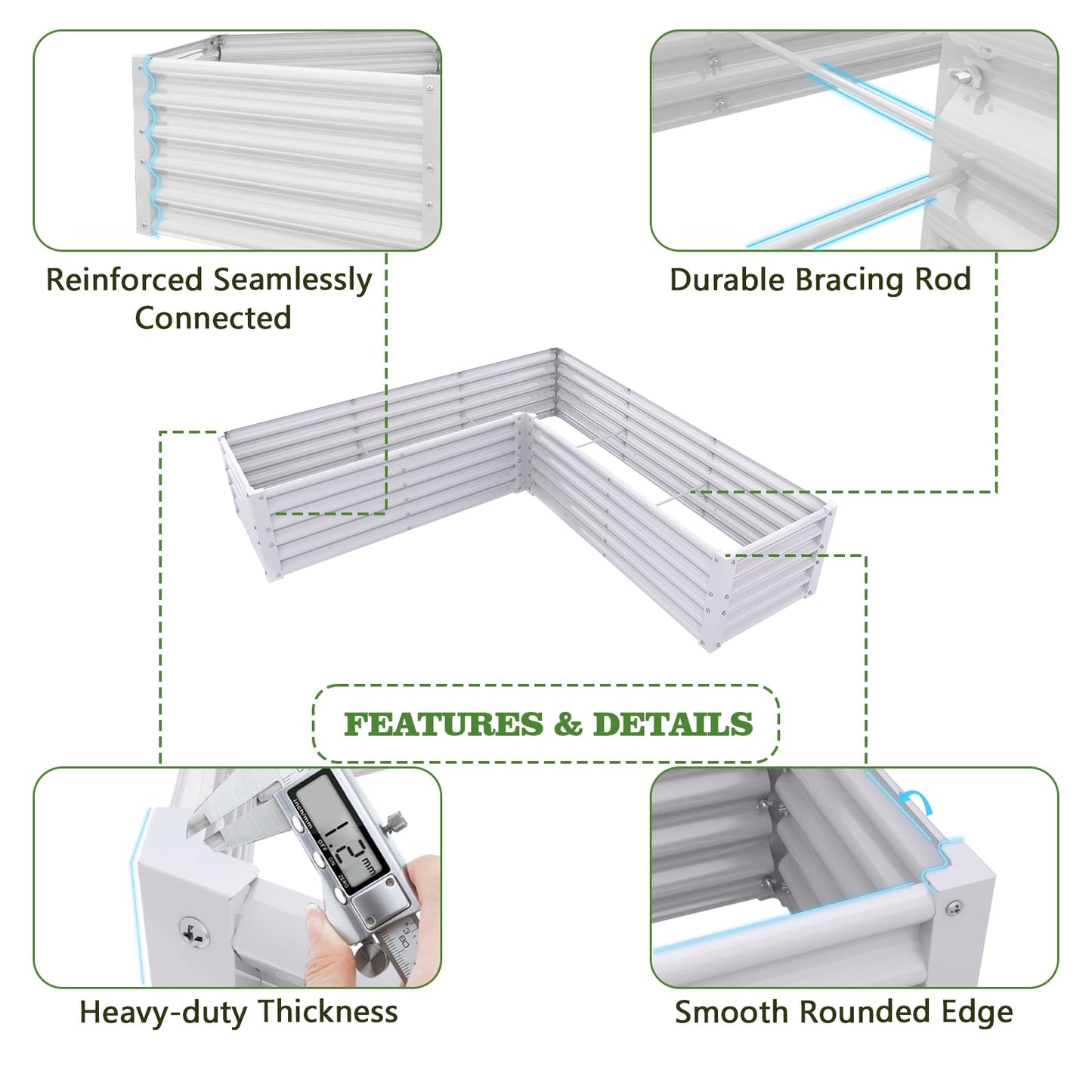 A ANLEOLIFE Set of 12 18 Inch Tall Raised Garden Beds Kit, L-Shaped, Square & Rectangular Metal Planters for Flexible Backyard Layouts, Antique White