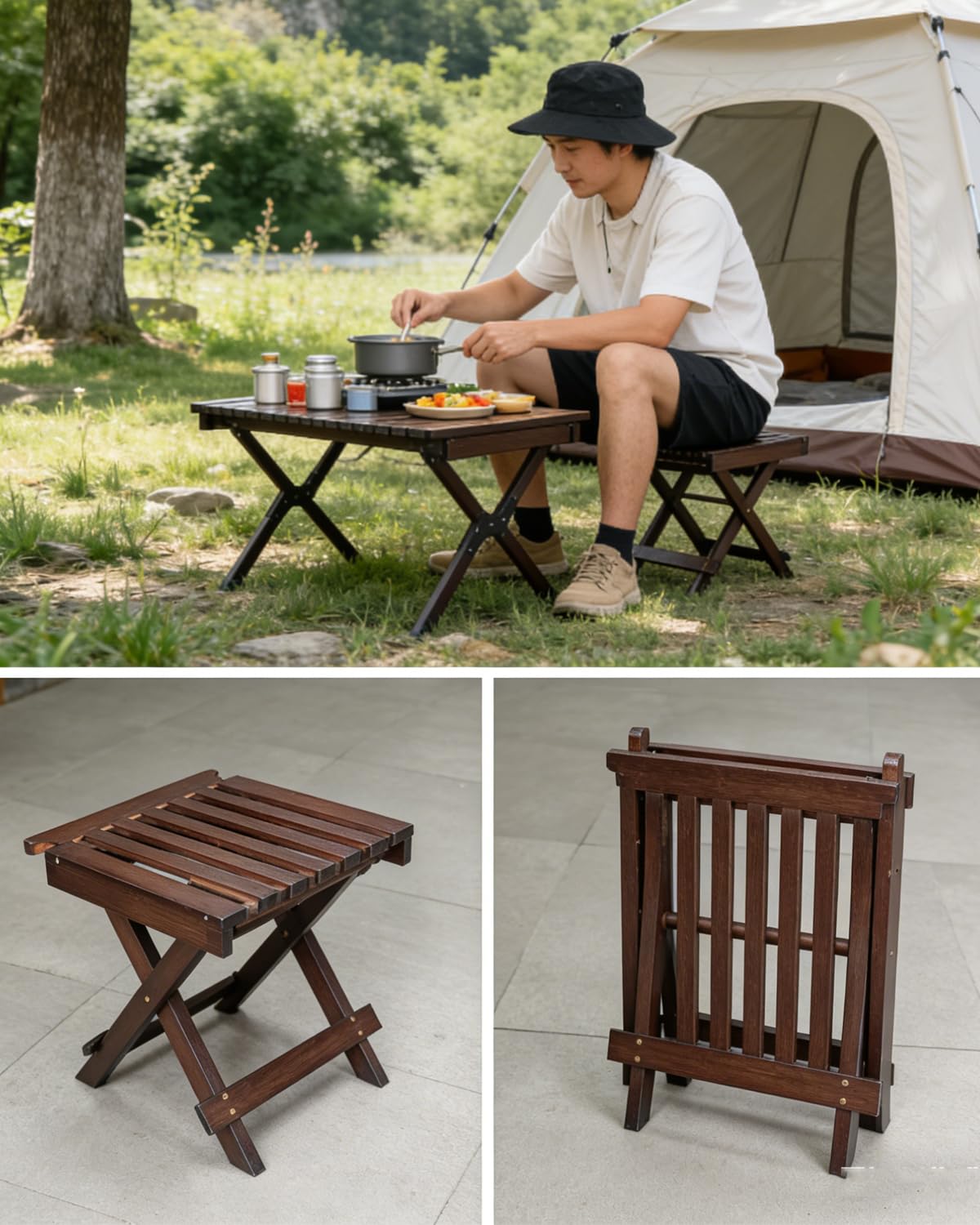 ZHEHUA Convertible Bamboo Stool with Back,Versatile Folding Stool for Home, Garden, Living Room, Kitchen, Bathroom, Bedroom - No Assemble Required