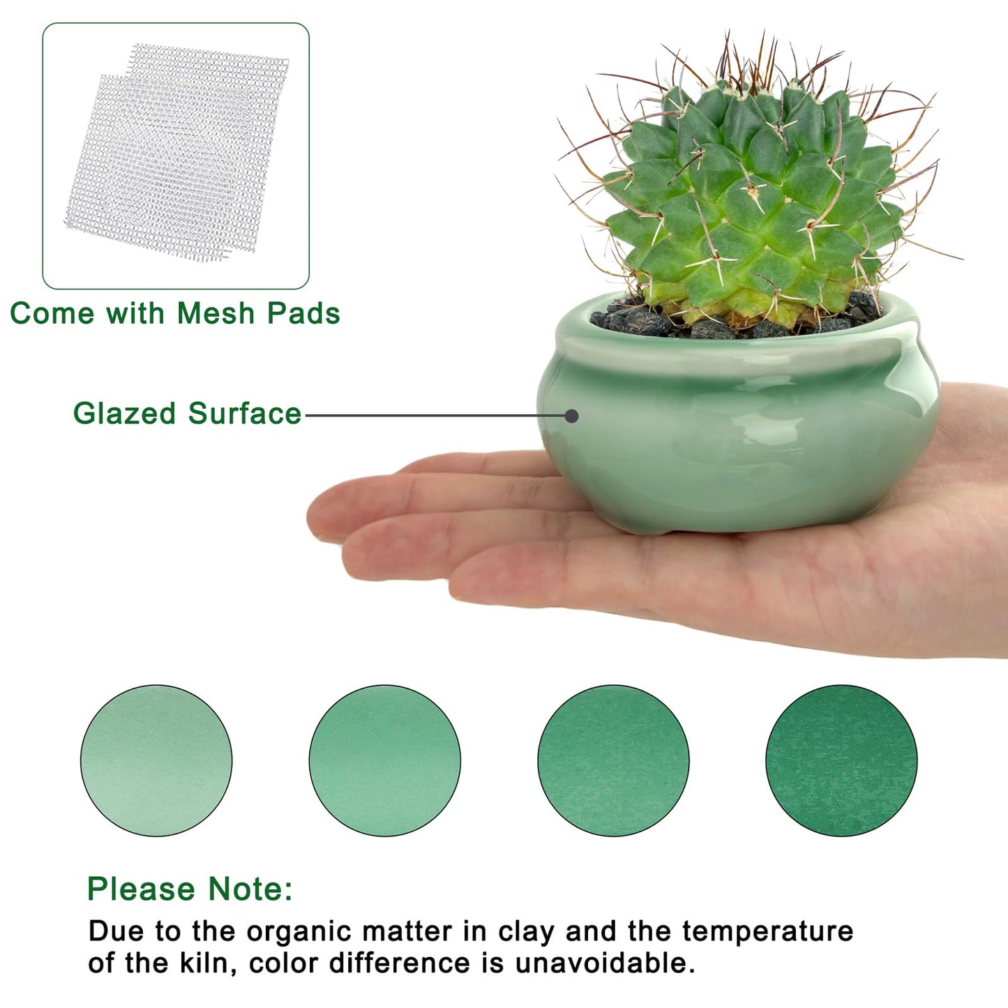 Bonsai Planter Succulent 2.4-2.8" (6-7cm) Mini Green Pots Value Set of 2
