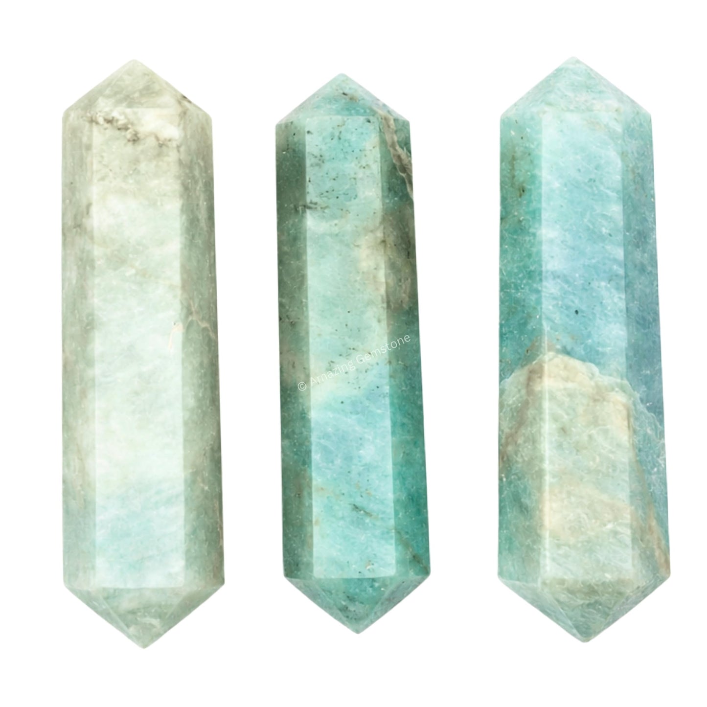 Aquamarine Crystal Points Bulk Healing Crystals and Stones - Pack of 3 Double Terminated Healing Wand Point Bulk Crystals for Crafts, Crystal Grid, DIY Work - Premium Crystals for Beginners Gifts