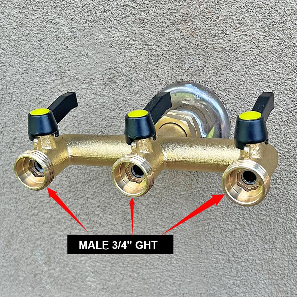 HQMPC Hose Splitter Garden Hose 3 Way Valve Brass Hose Splitter With Solid Long Handle Hose Spigot Splitter 3 Way Valve 3/4" GHT Thread