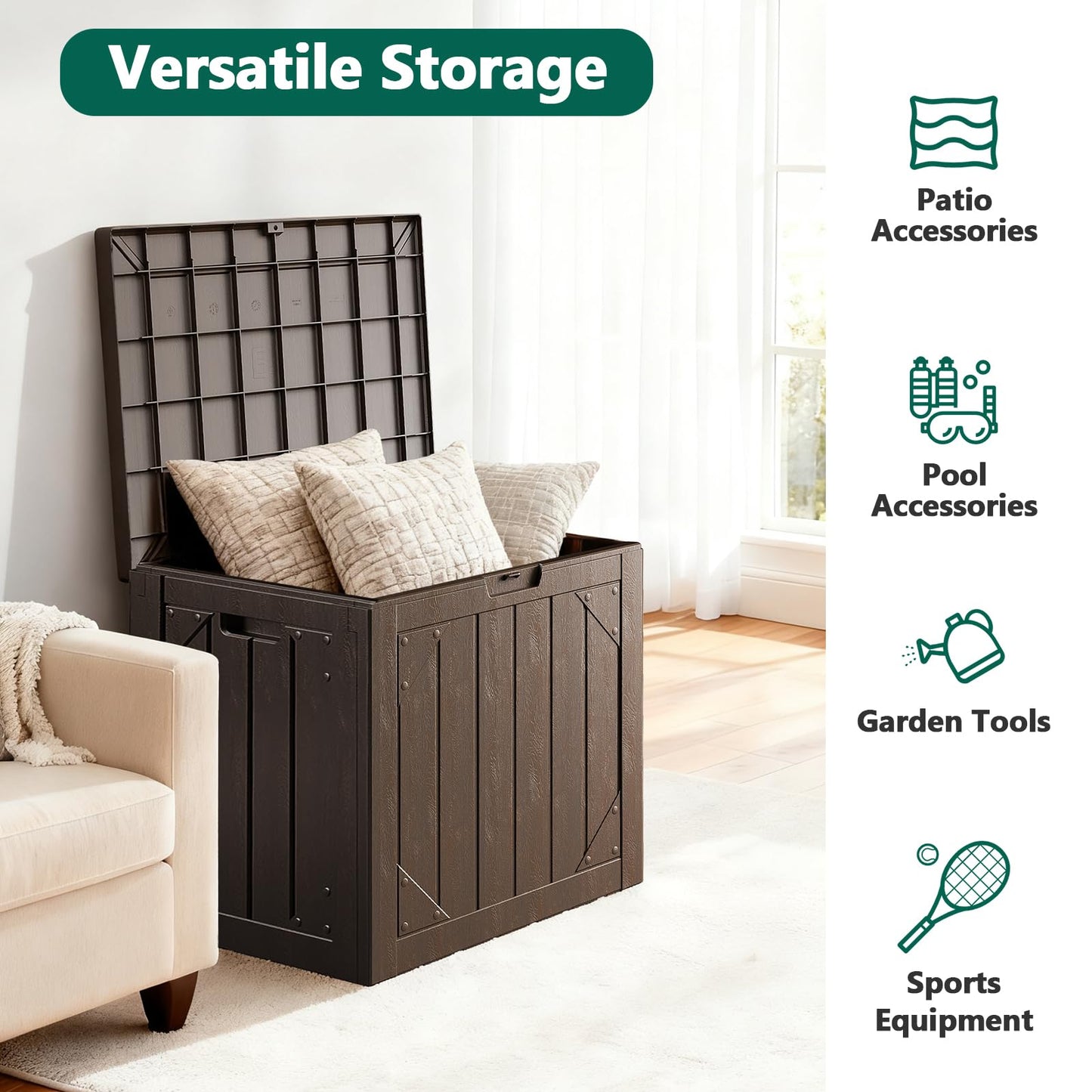 MAKE CHANGES Outdoor Storage Box,30 Gallon Deck Box Outdoor Storage Bench Outside Waterproof Resin Storage Bench, Lockable Patio Cushions, Garden Tools Storage For Furniture, UV Resistant