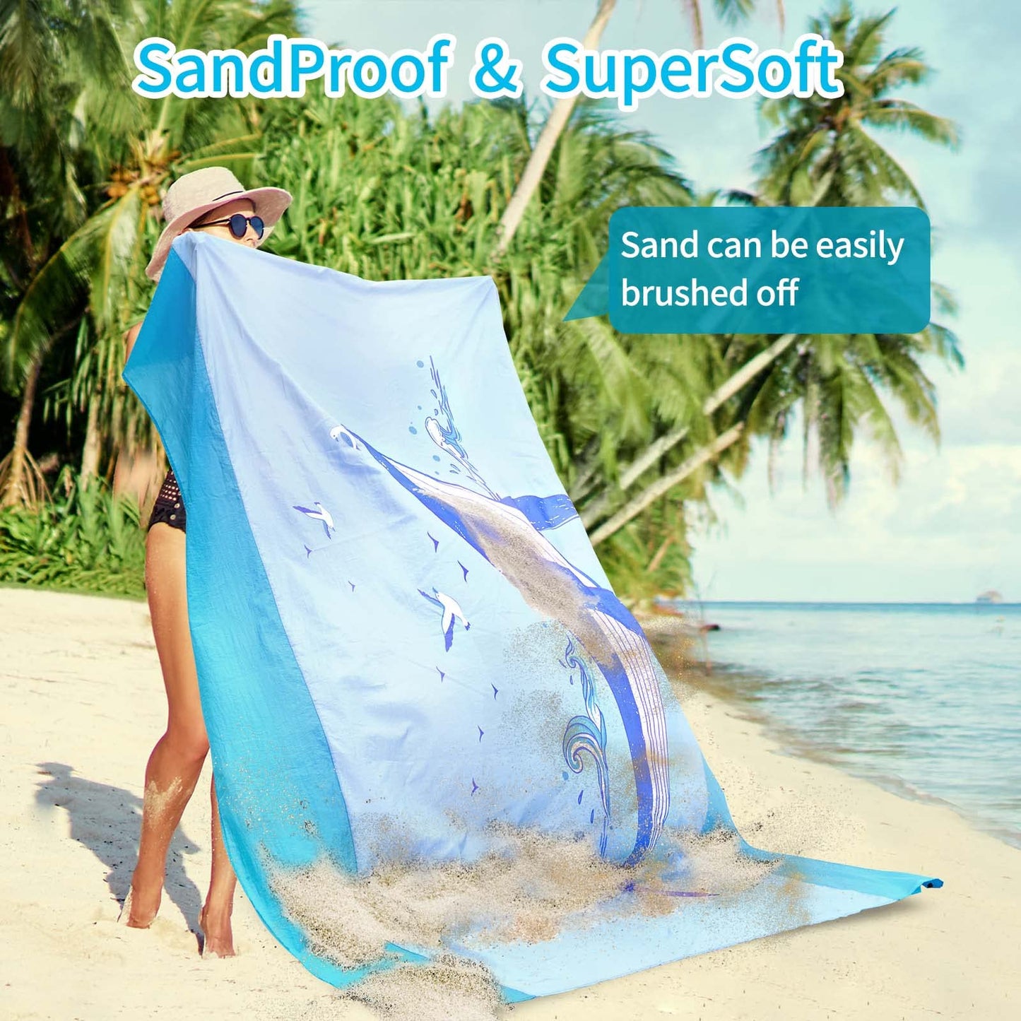 Extra Large Sandproof Beach Blanket 81" x 106", Waterproof Nylon Beach Mat, Lightweight Foldable Picnic Blanket with Corner Pockets & Stakes, Quick Dry Outdoor Blanket for Beach, Camping, Travel