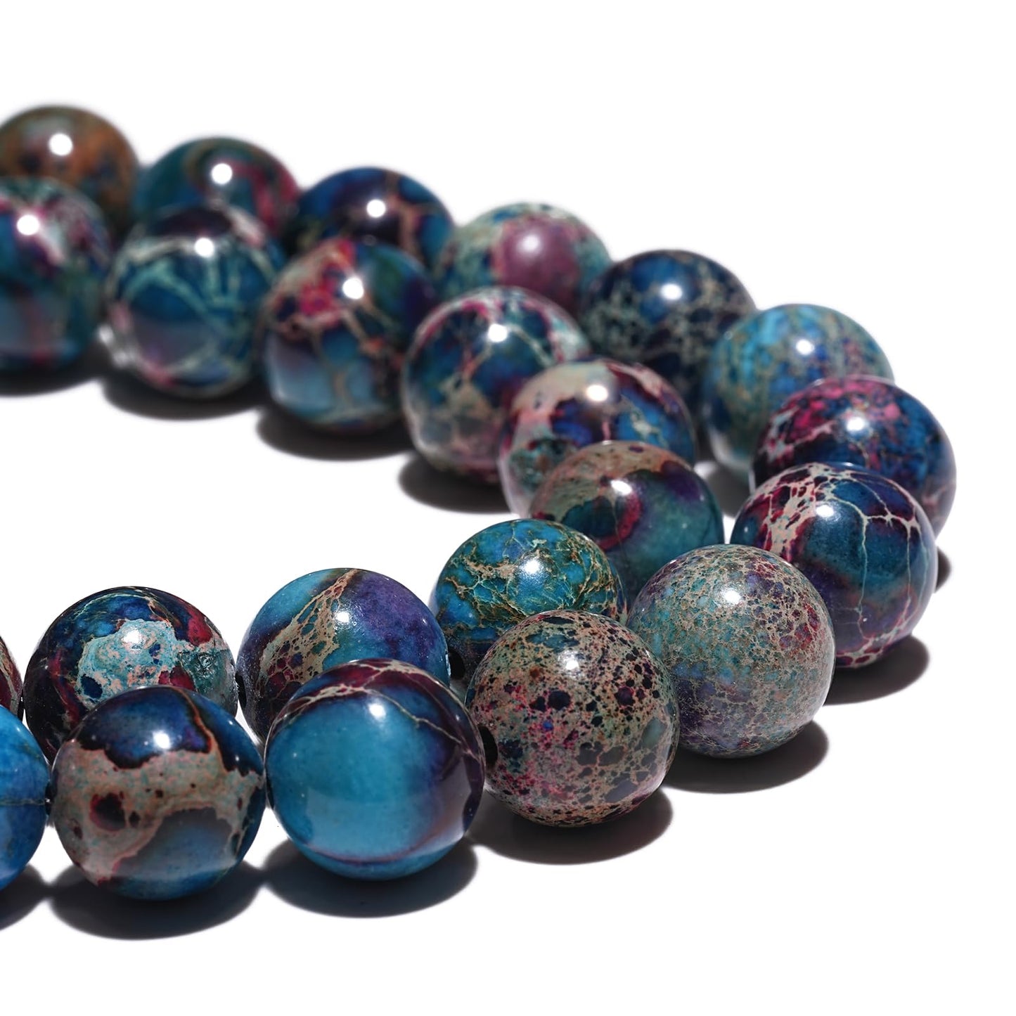 8mm Natural Blue Imperial Jasper Gemstone Beads Polished Round Smooth Stone Beads for Bracelets Jewelry Making 15inch Loose Beads