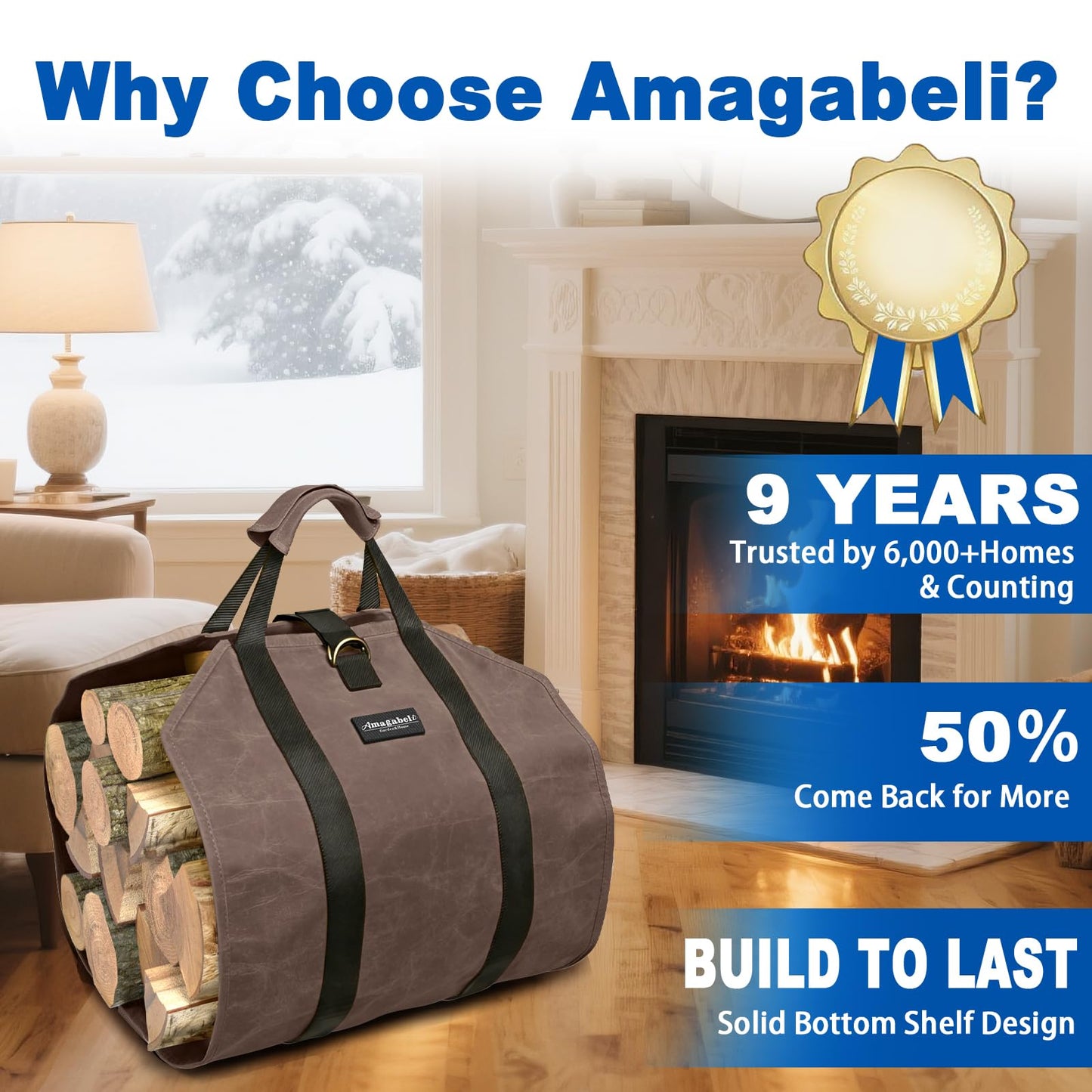 AMAGABELI GARDEN & HOME Firewood Carrier Waxed Canvas Firewood Bag Heavy Duty Large Fireplace Carrier Durable Log Tote Fire Wood Carring Bag with Handle Wood Sling Holder Stove Accessories Dark Brown