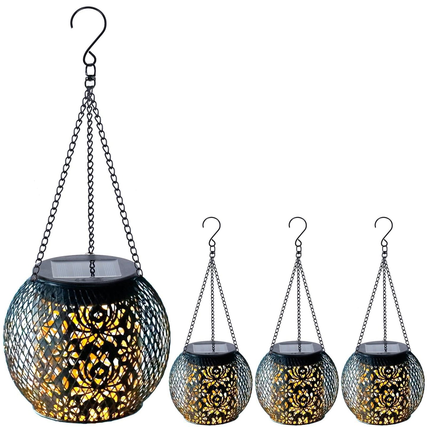 Solar Lanterns Outdoor Waterproof, 4 Pack Hanging Solar Lights Outside Garden Decor, Gifts for Women Mom Grandma Metal Decorative Lantern for Patio Yard Porch Balcony Backyard Lawn