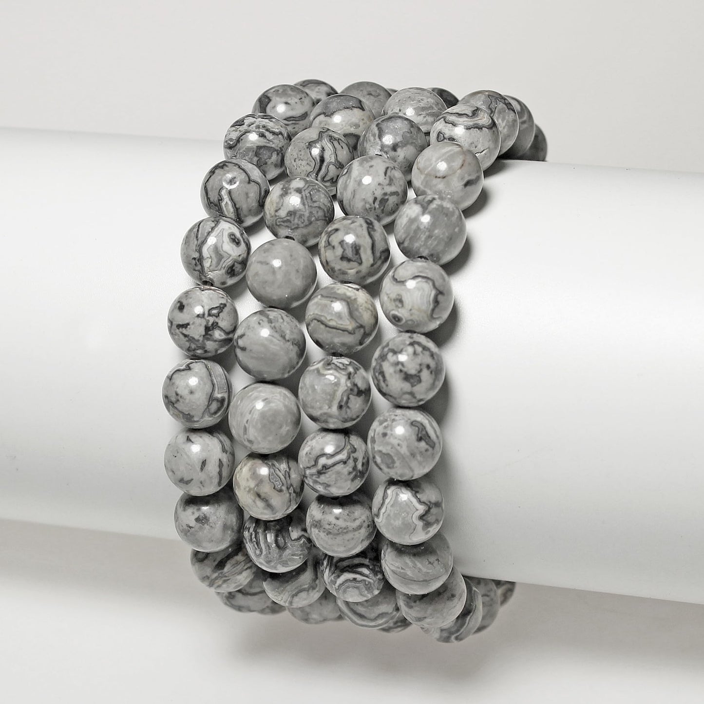 MJDCB AAA Natural Map Stone Beads Gray Picasso Stone Beads for DIY Bracelet Making 15" (6mm)