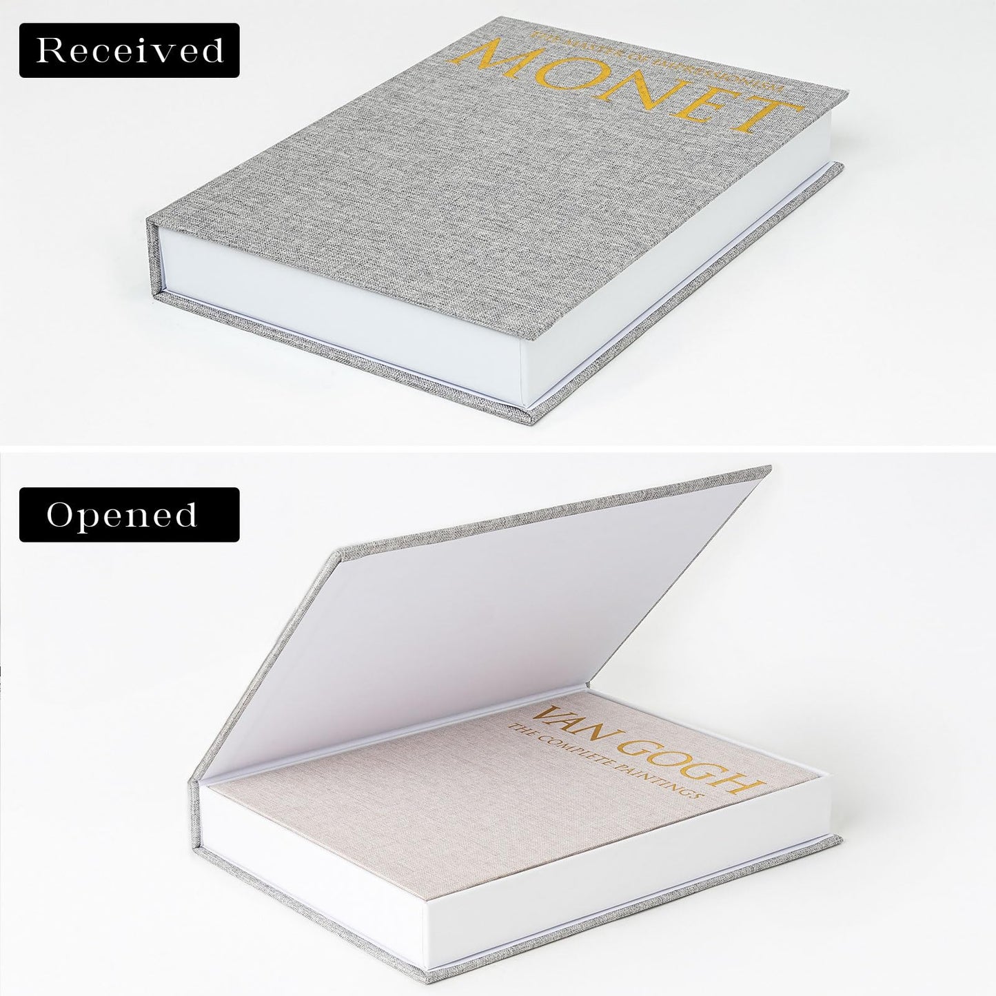 Hiwhy Decorative Book Storage Box Set of 2, Stylish Decorative Books, Linen Faux Book Storage Box for Bookshelf, Coffee Tables, Home Decor, Beige