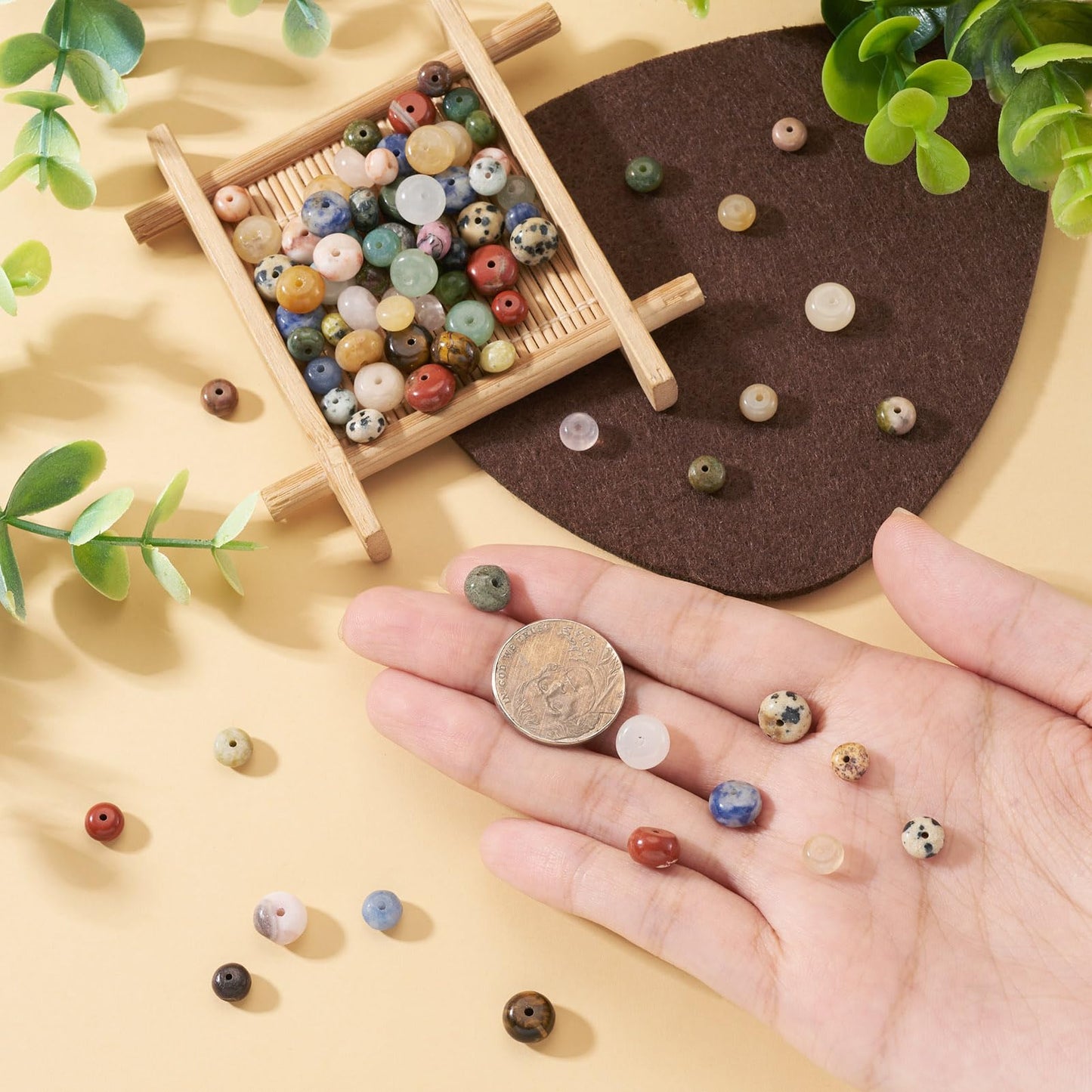 Beadthoven 166pcs Gemstone Rondelle Beads 6mm 8mm Mixed Natural Stone Beads Colorful Energy Healing Crystal Flat Disc Abacus Disk Heishi Spacers for DIY Bracelet Necklace Jewelry Making