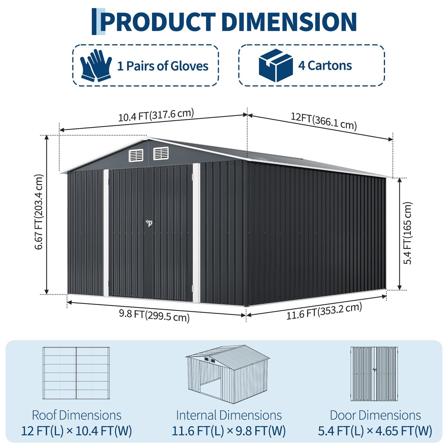 Garvee 10 x 12 ft Outdoor Storage Shed, Heavy-Duty Waterproof Tool Shed Storage with Lockable Door, Vents and Updated Frame Structure, Large Metal Tool Shed for Backyard, Patio Lawn, Grey