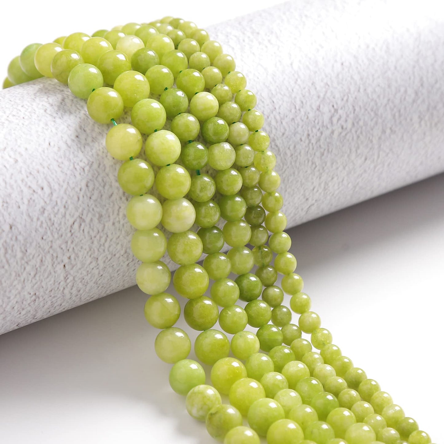 45pcs 8mm Peridot Loose Beads for Jewelry Making, Natural Semi Precious Beads Round Smooth Gemstone Spacer Beads Charms for Necklaces Bracelets