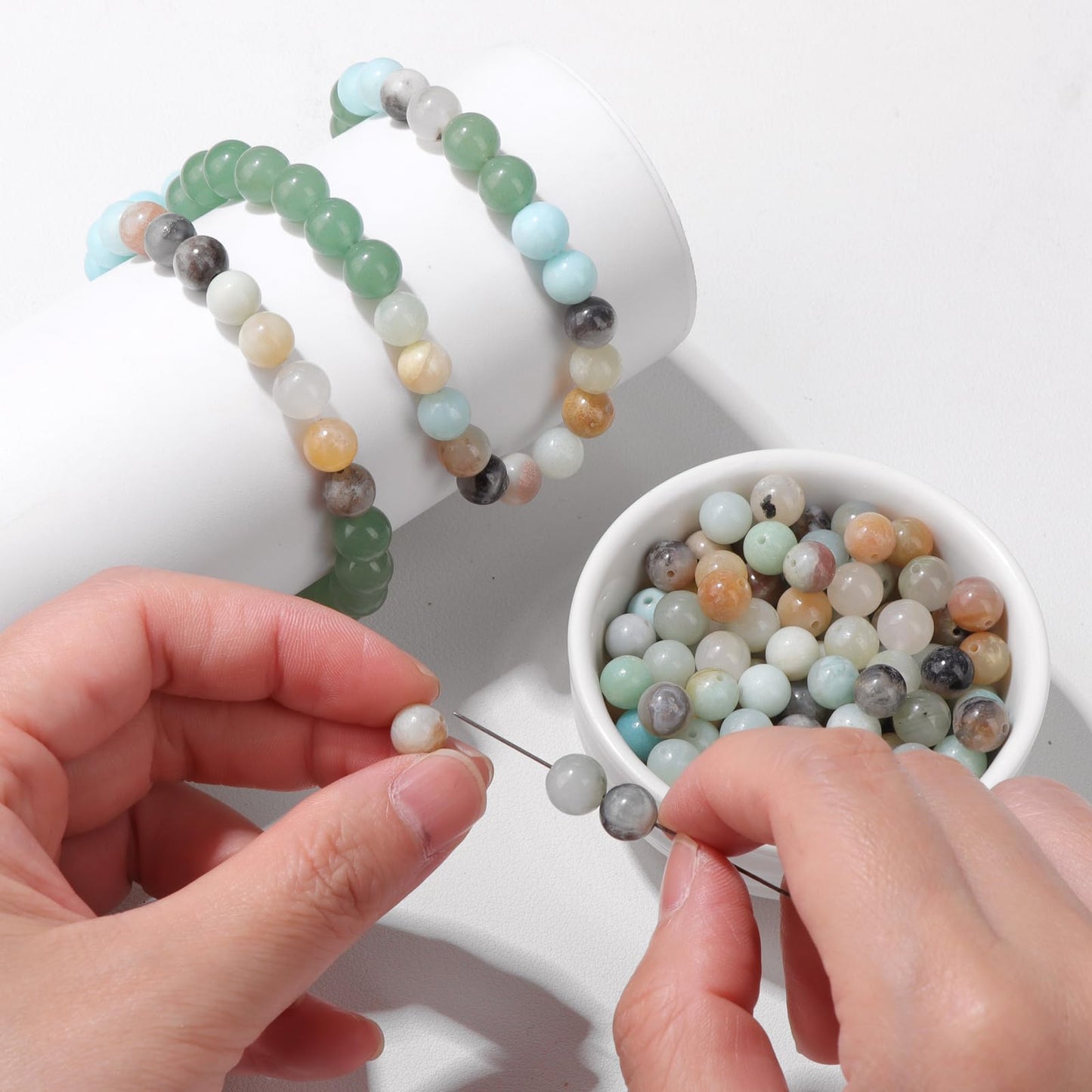 Risyfjew 100PCS 8mm Natural Amazonite Beads Gemstone Round Loose Beads for Jewelry Making Chakra Crystal Stone Beads for Bracelets Necklace Earrings Making Supplies (100pcs/Strand)